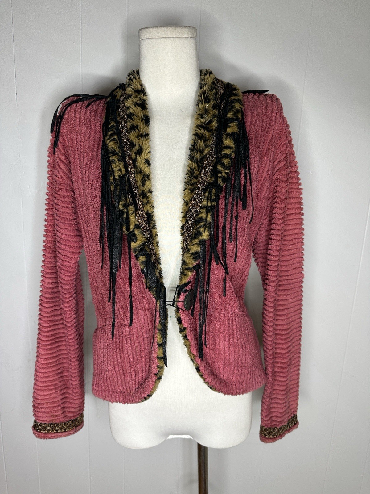 Vintage Art To Wear Chenille Faux Fur Tassel Jacket