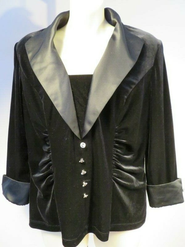 Vintage JR Nites Black Office Velvet Suit Jacket Blouse Top Work Career Goth 12