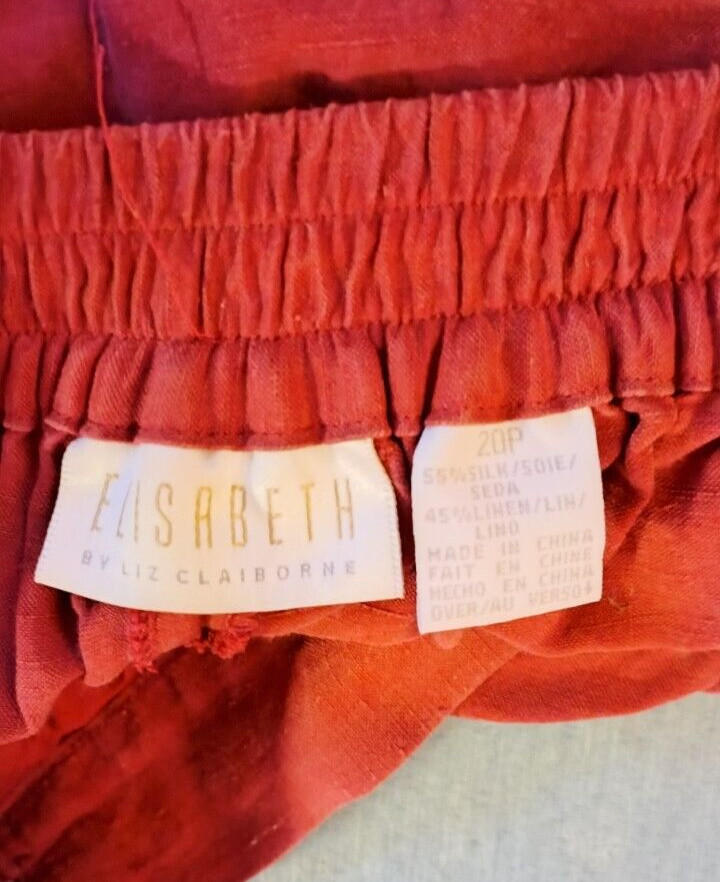 80’S ELIZABETH BY CLAIBORNE DARK RED SILK / LINEN SHORTS SZ 20P Waist 34 VG Cond