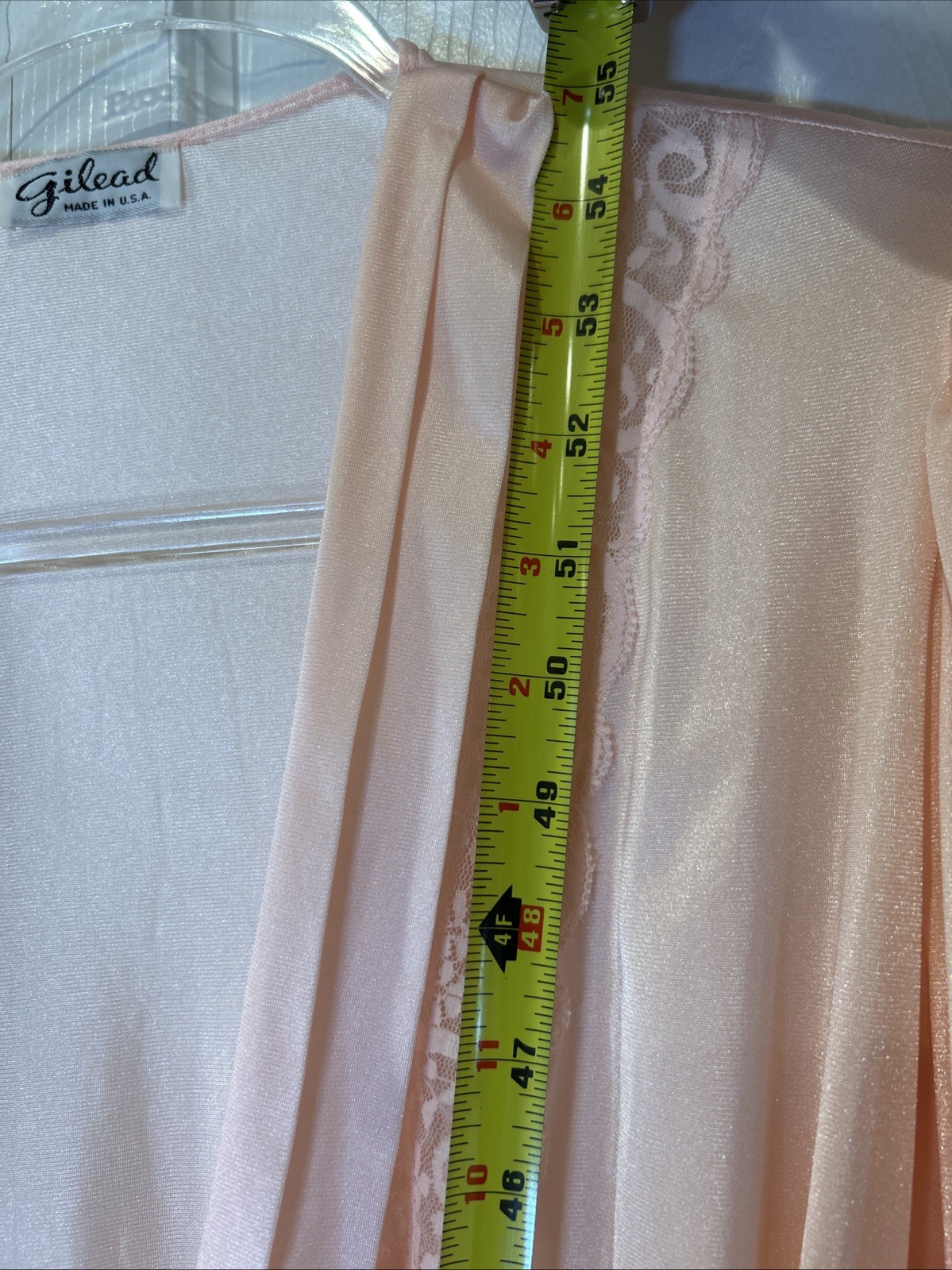 Gilead Peignoir Set Nightgown Robe Women S/M Pink Peach Lace Trim Vintage USA