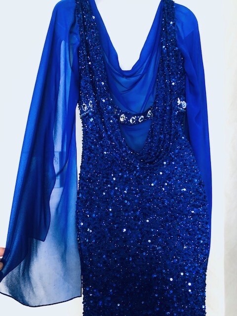Vintage Sherri Hill Sequined Royal Blue Dress size 8P 100% silk / Match Clutch