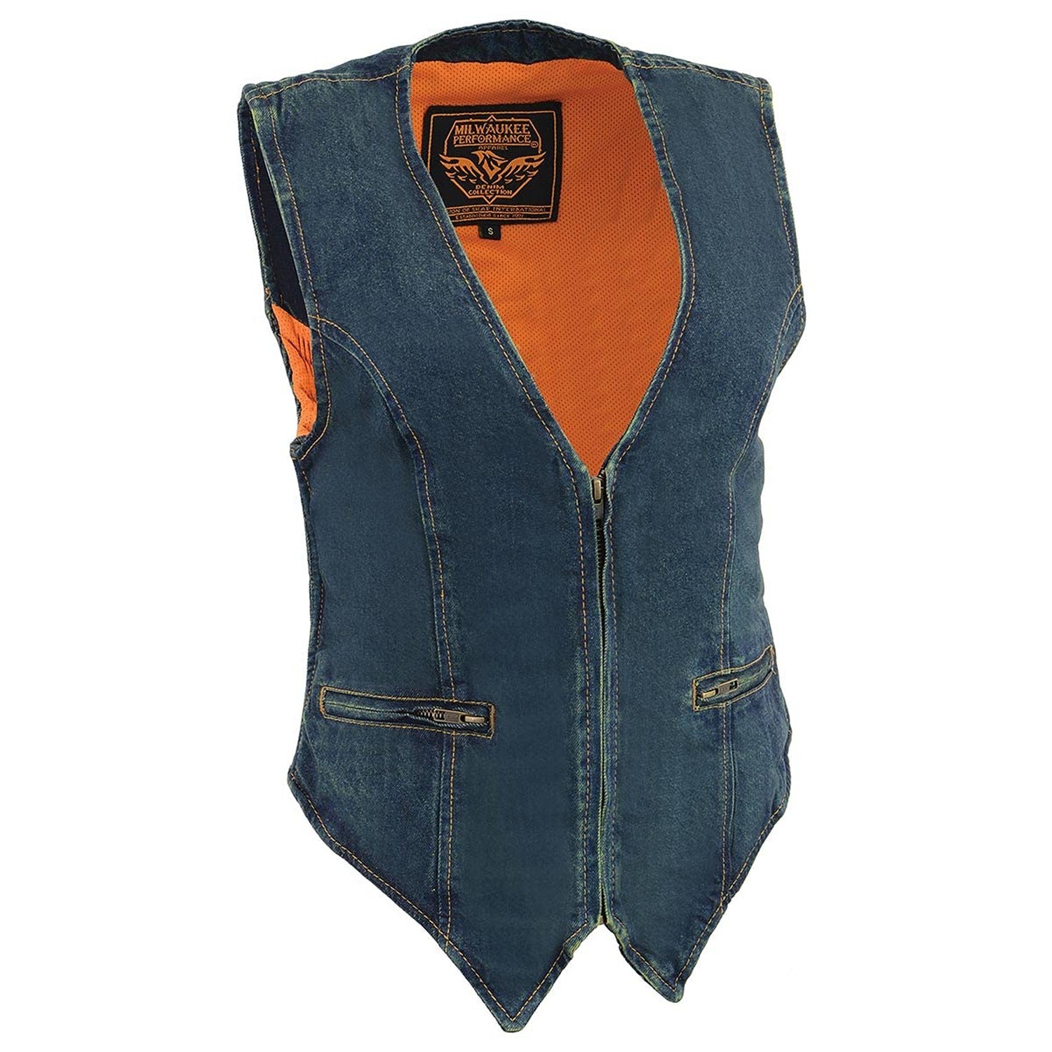 Milwaukee Leather MDL4010 Women’s Black Zipper Front Denim Vest with Side Str…