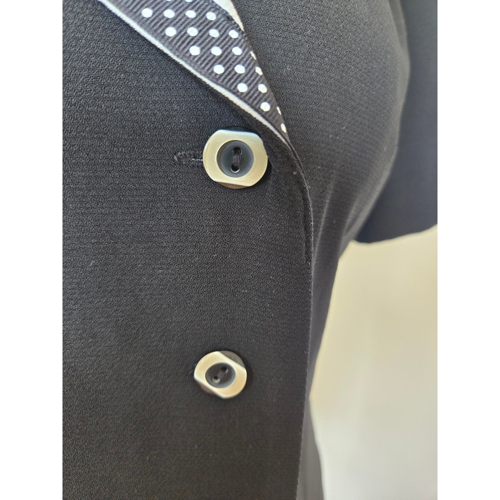 Studio I Black White Polka Dot Trim Blazer Top Sz 12 80s Vtg Retro Office Siren
