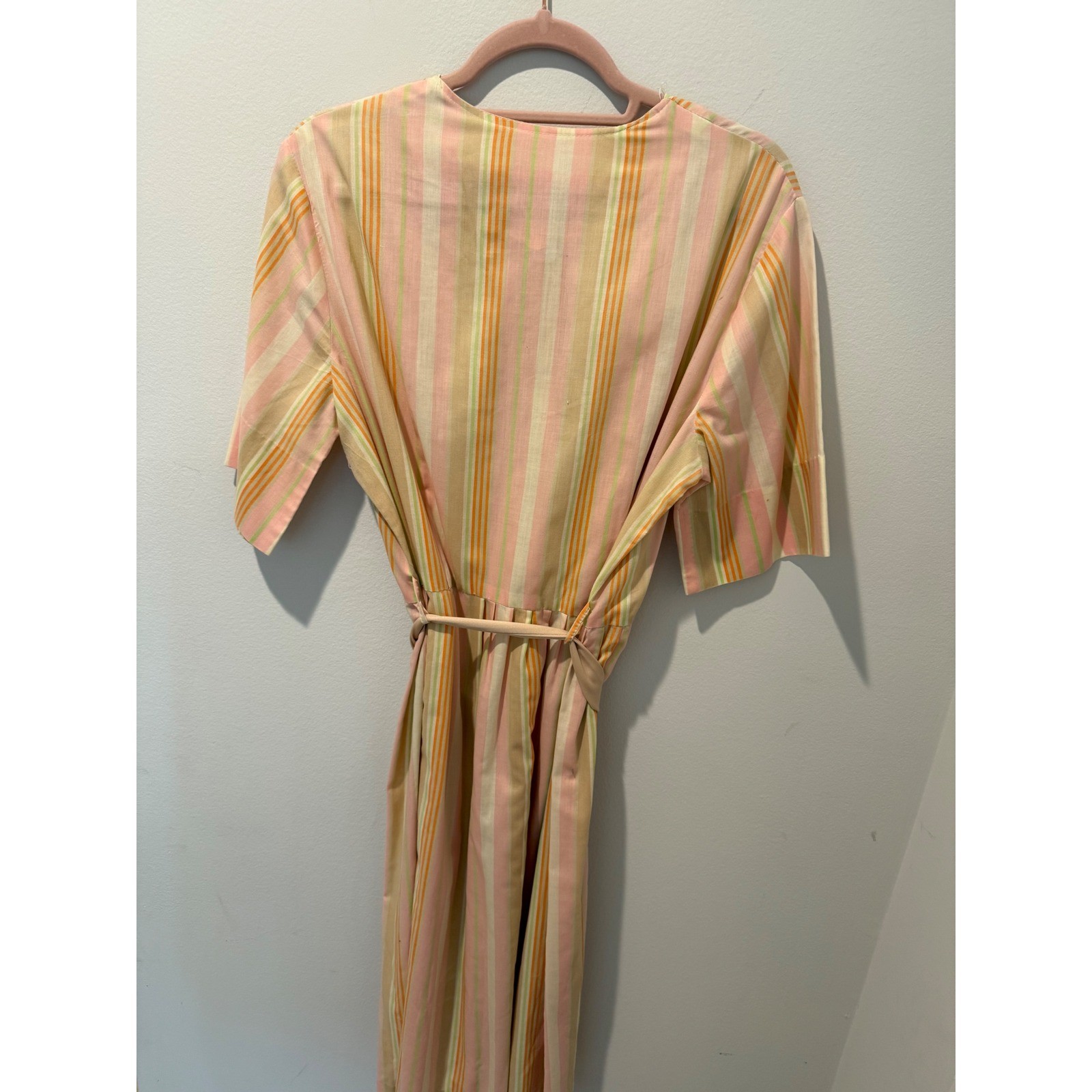Vintage 70s Striped Midi Belted Day Dress ILGWU Union Label