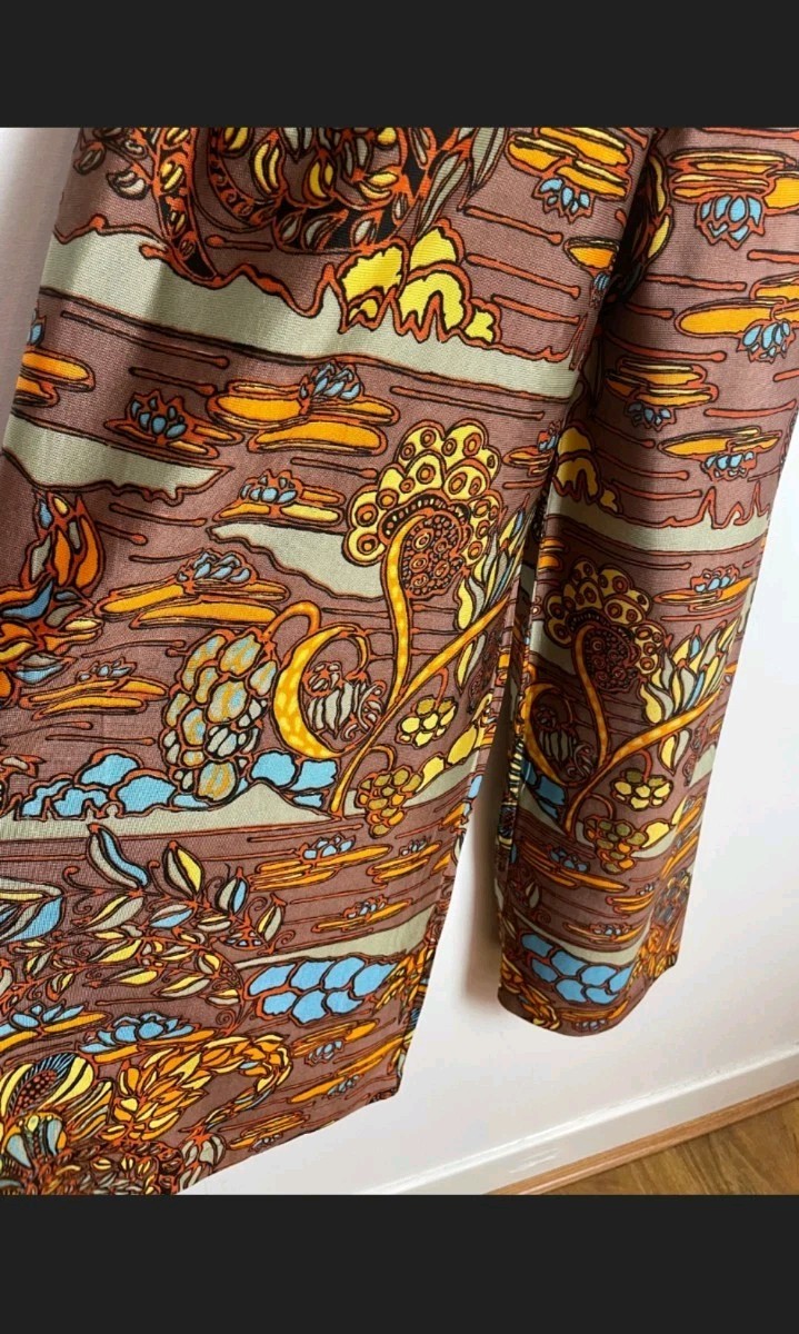 Vintage 1970s Jumpsuit Wide Leg Palazzo Abstract Floral Psychedelic Size UK 10