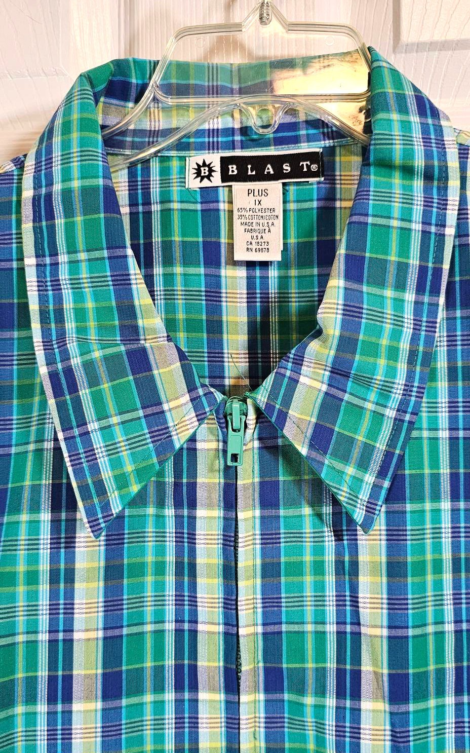 Vintage BLAST 90s Jacket Windbreaker Blue Green Plaid Harrington Womens Plus 1X