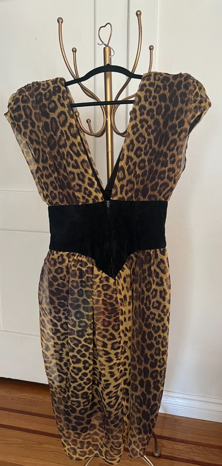 VTG 80s Climax Karen Okada for David Howard Leopard Chiffon & Suede Bodice 11/12