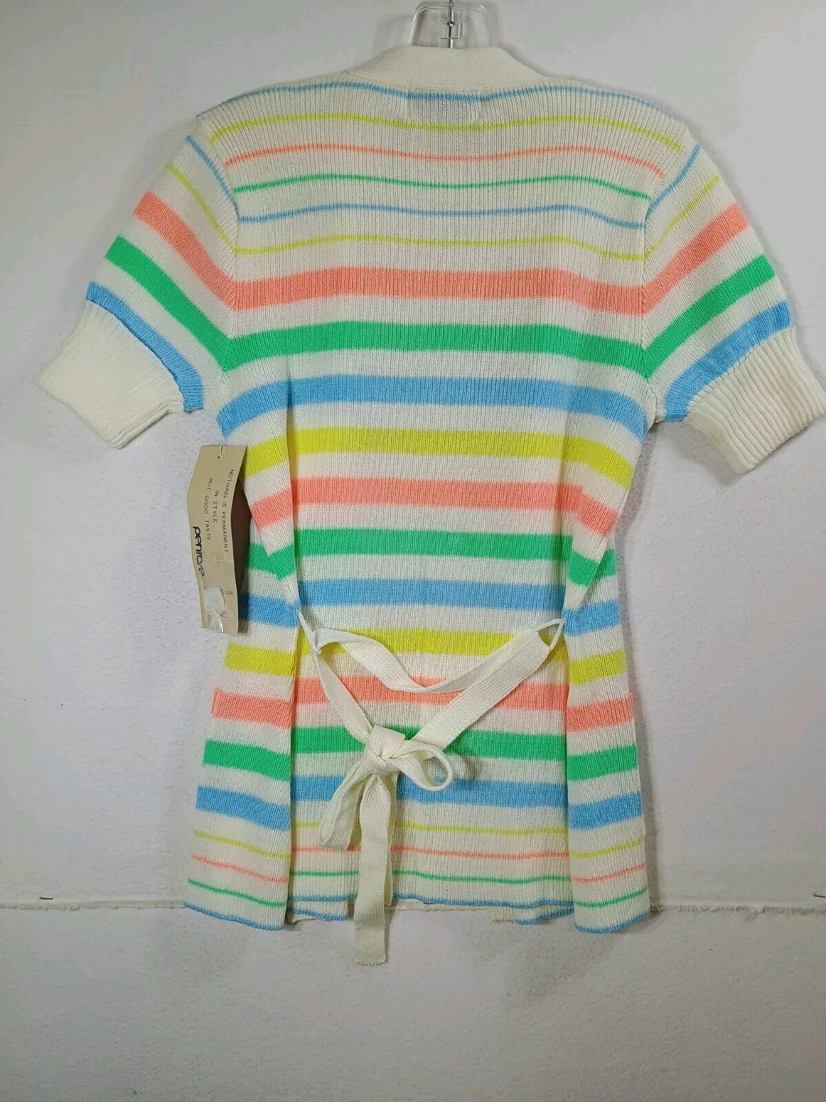 Penrose Striped Short Sleeve Cardigan Sweater w Pockets & Belt XS Vintage NWT