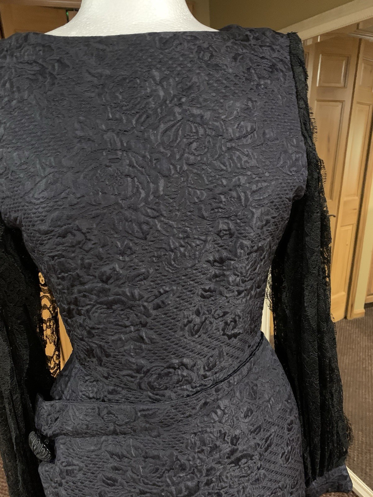 Vintage 1990s Black/ Midnight Navy James Galanos Couture Cocktail Dress Size 4