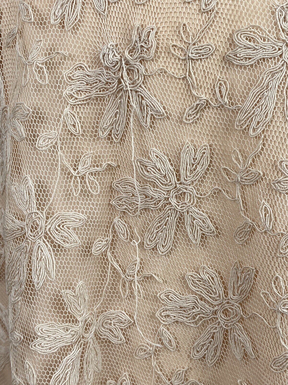 Antique 1930s Pale Blush Pink Net Lace Sheer Robe With Blue Ribbon Tie AS IS
