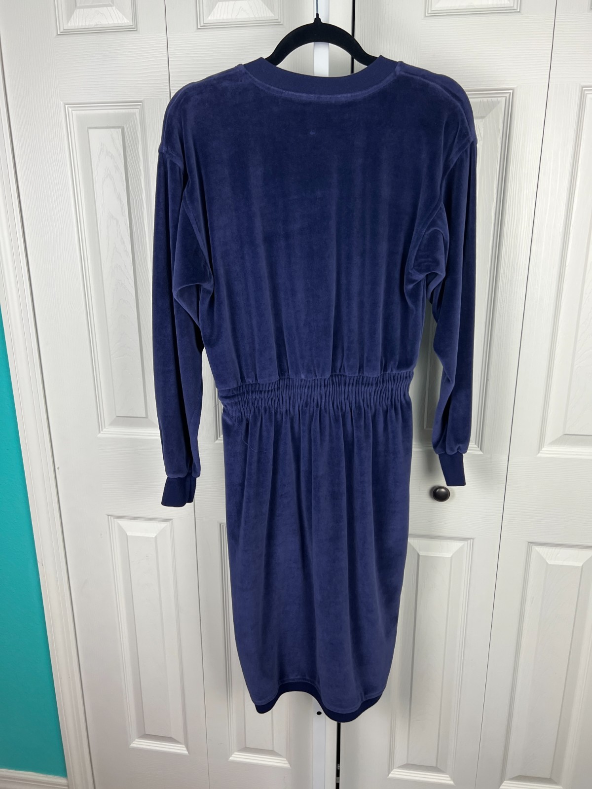 90s Athleisure Velour Liz Claiborne Sport Midi Dress Small Navy Blue