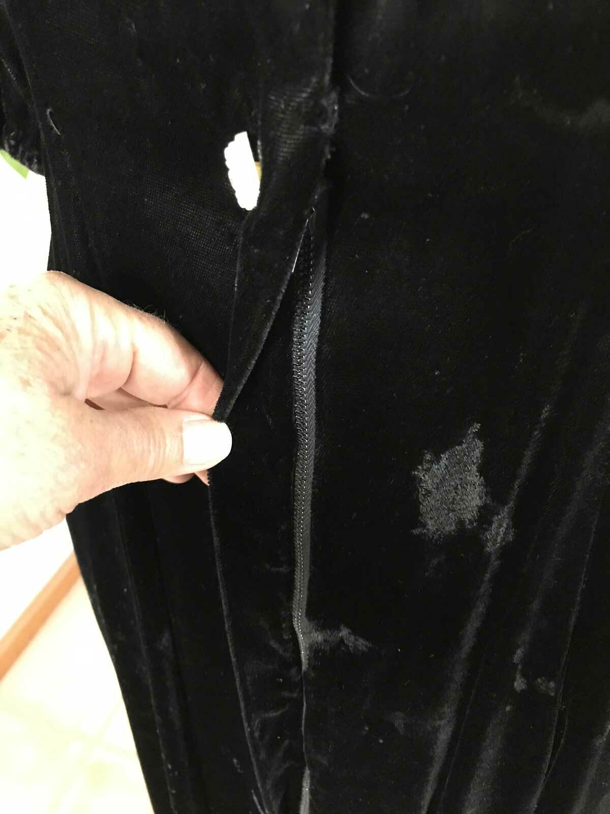 Vtg 30s Black Silk Velvet Long Dress Rhinestone Buttons Evening Hollywood sz 8/S