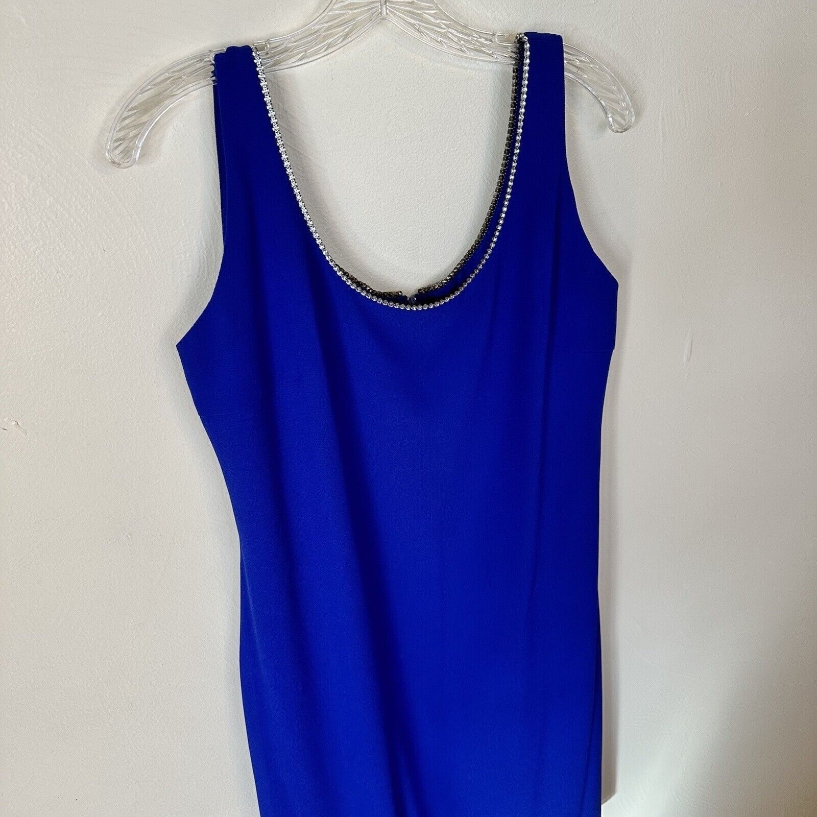 Vintage 90’s Onyx Nite Royal Blue Formal Mini Dress 8 Medium Rhinestone Evening