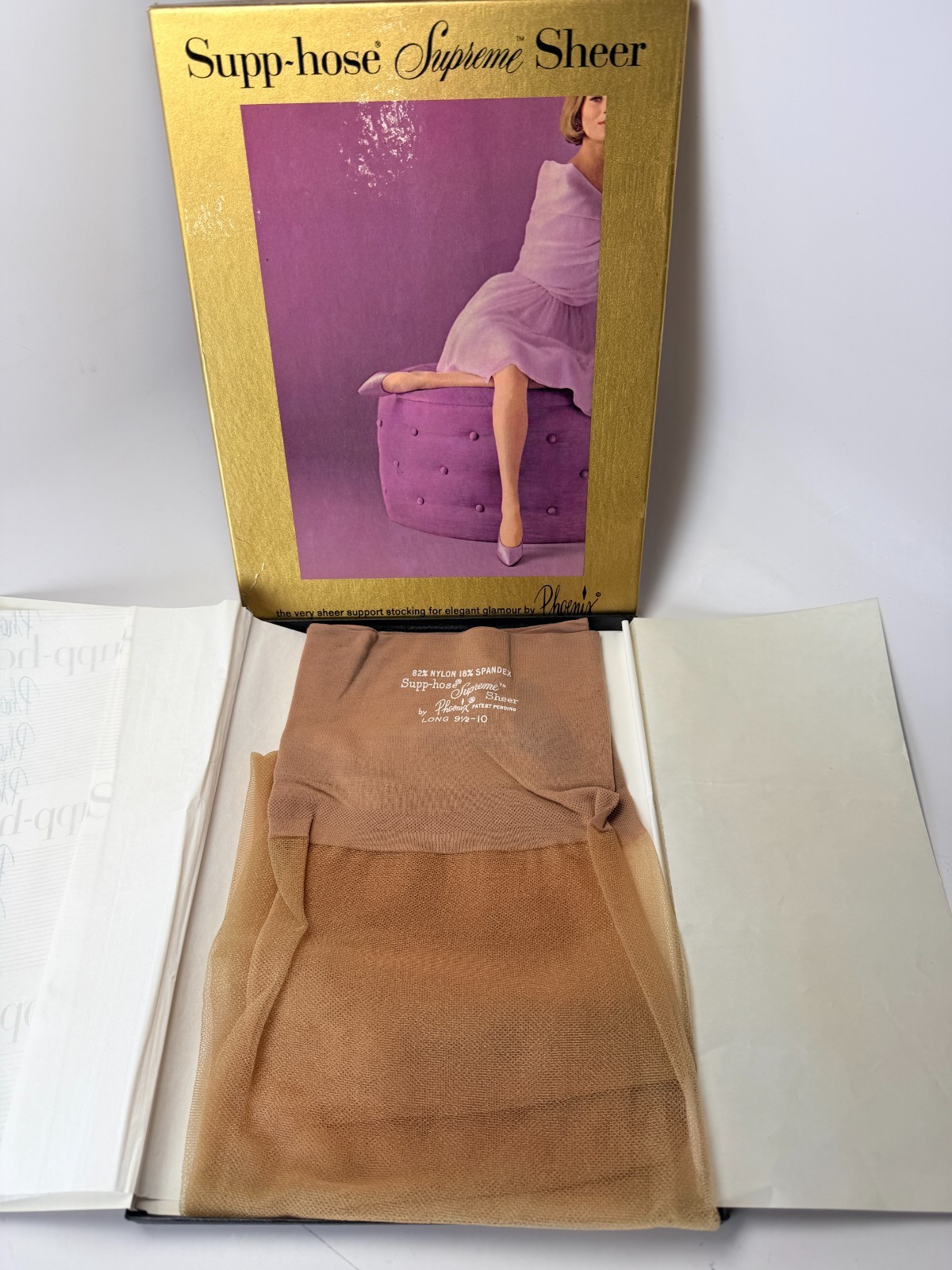 VTG Supp-hose Supreme Sheer Nylons Hose Elegant Glamour By Phoenix Seamless 9.5L