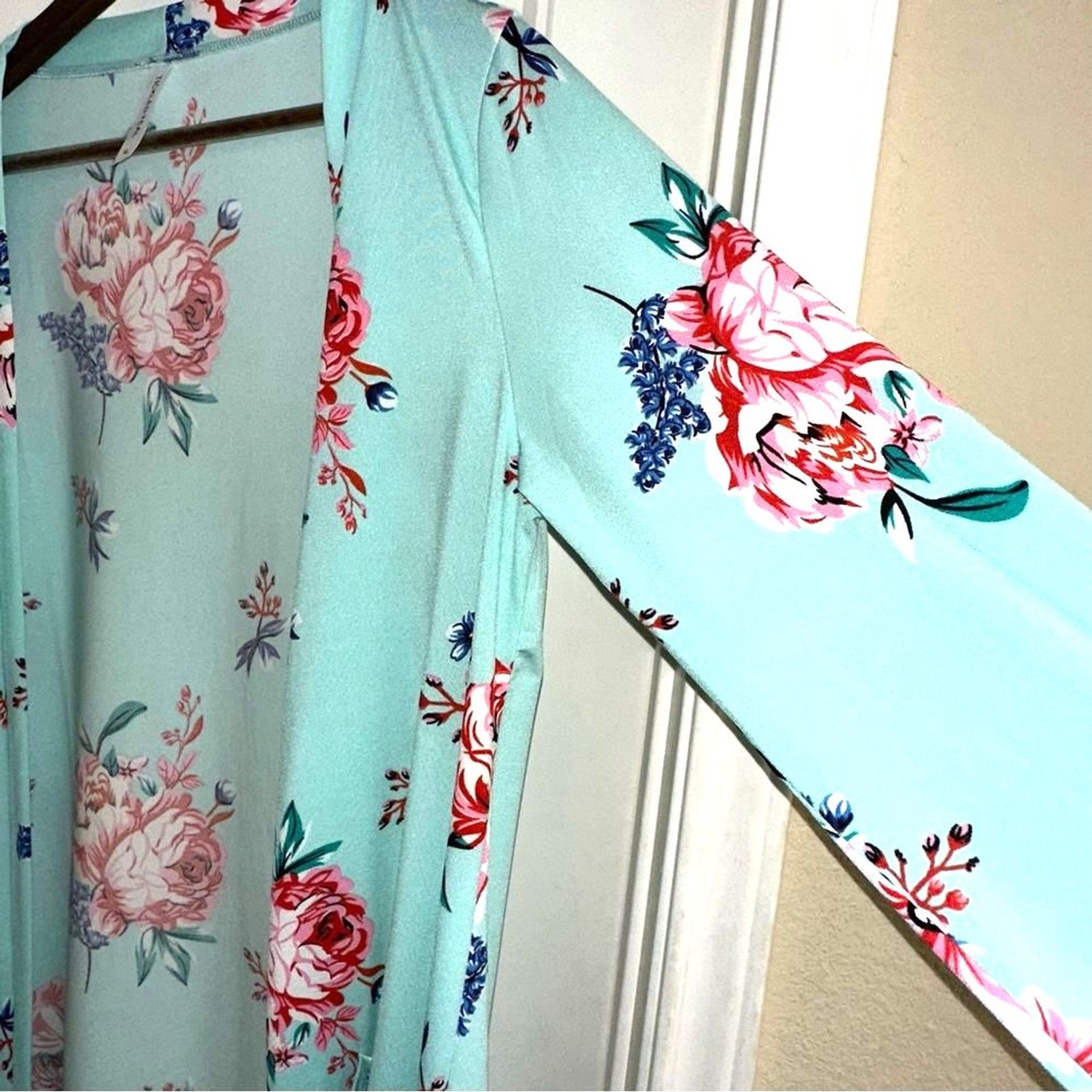 Tickled Teal floral open front cardigan with pockets women XL