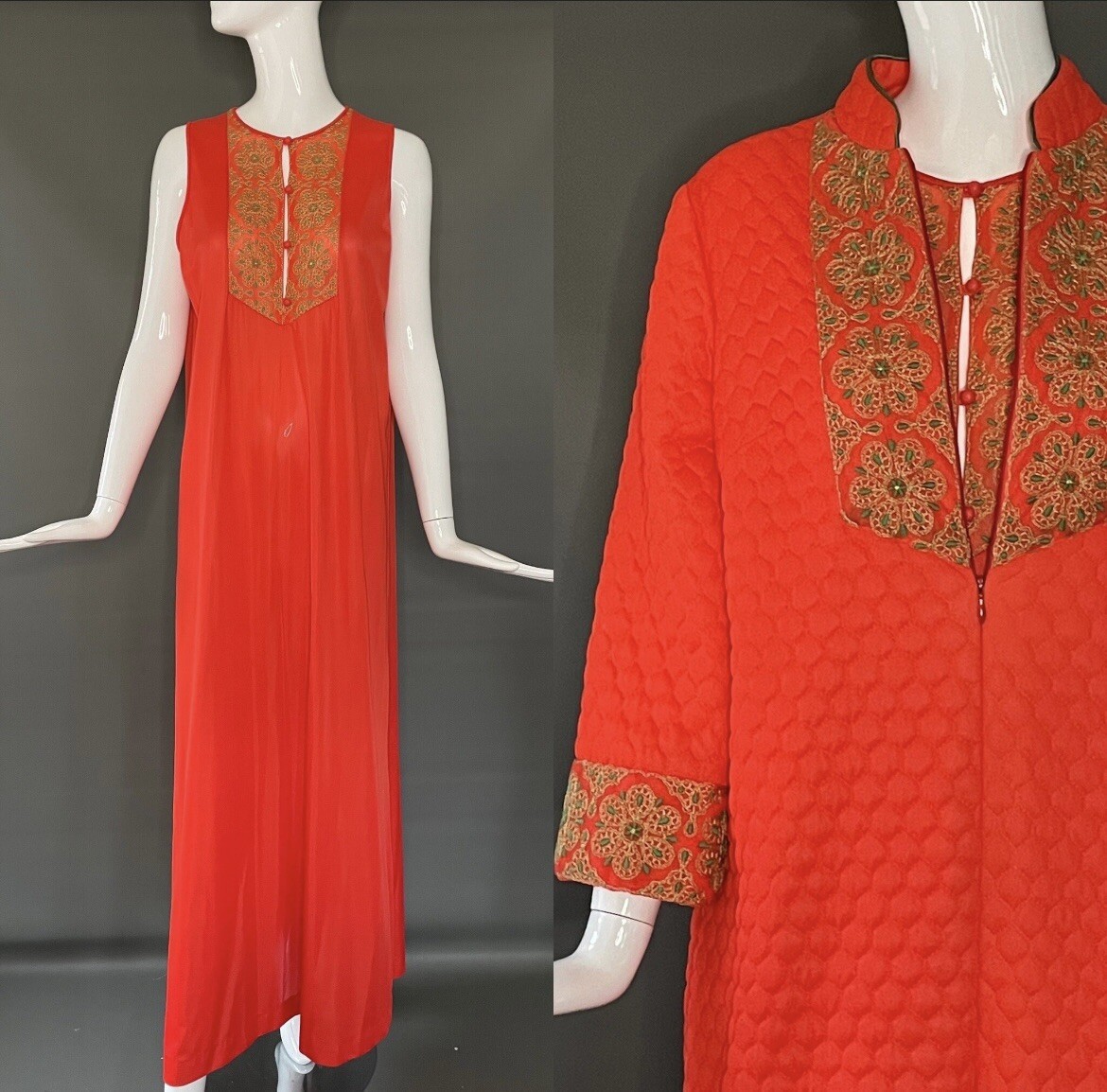 Vintage Artemis 2 Piece Nightgown And Matching Quilted Robe Mint Condition M