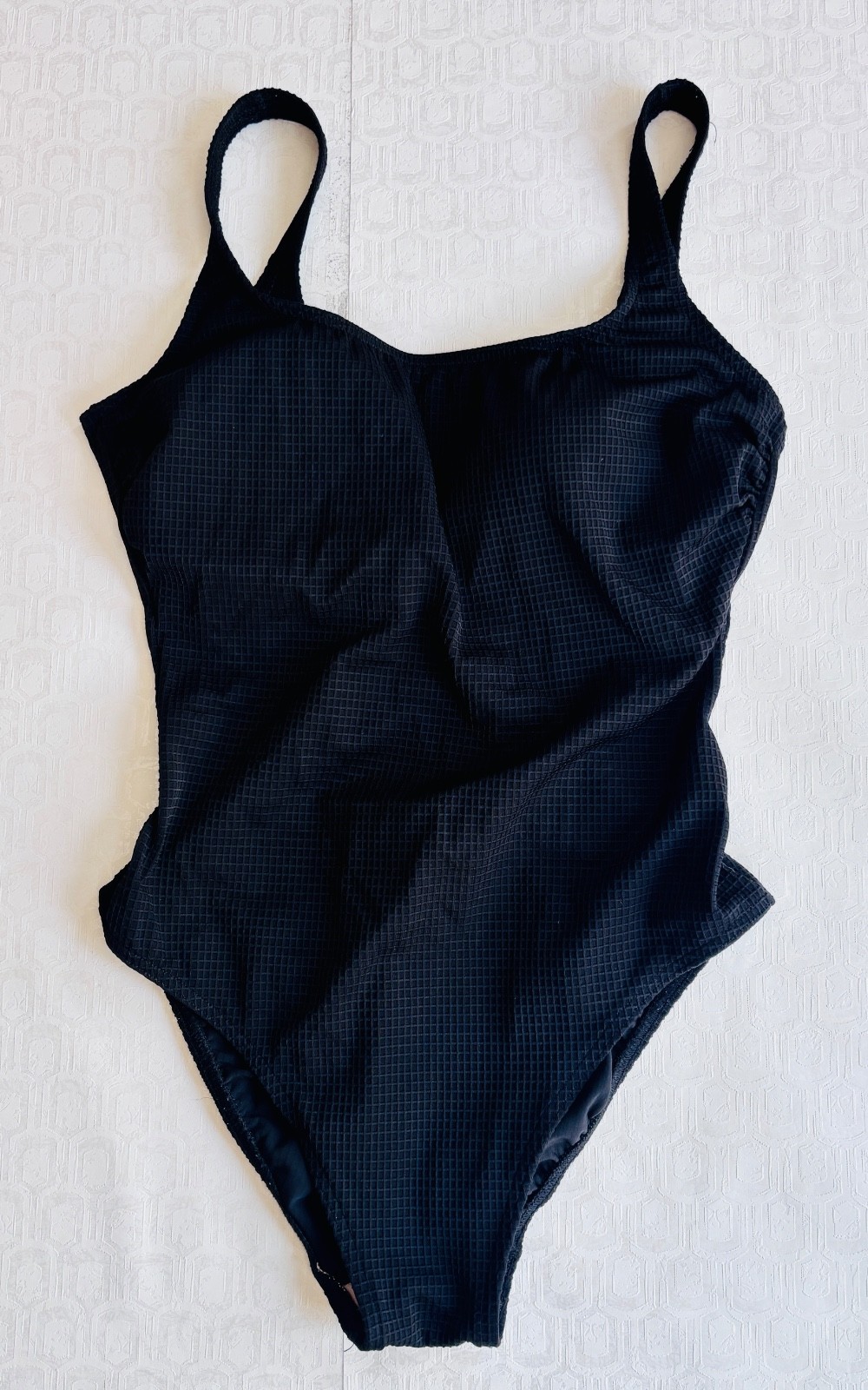 VTG BALTEX 90’S BLACK TEXTURED ONE PIECE HIGH CUT LEG MAILLOT SWIMSUIT*S/M