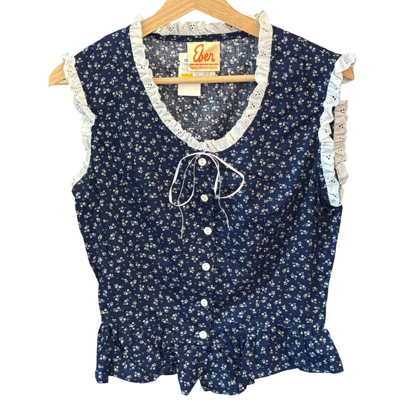Vintage Eber San Francisco Deadstock Blouse Cottagecore Coquette Floral Eyelet