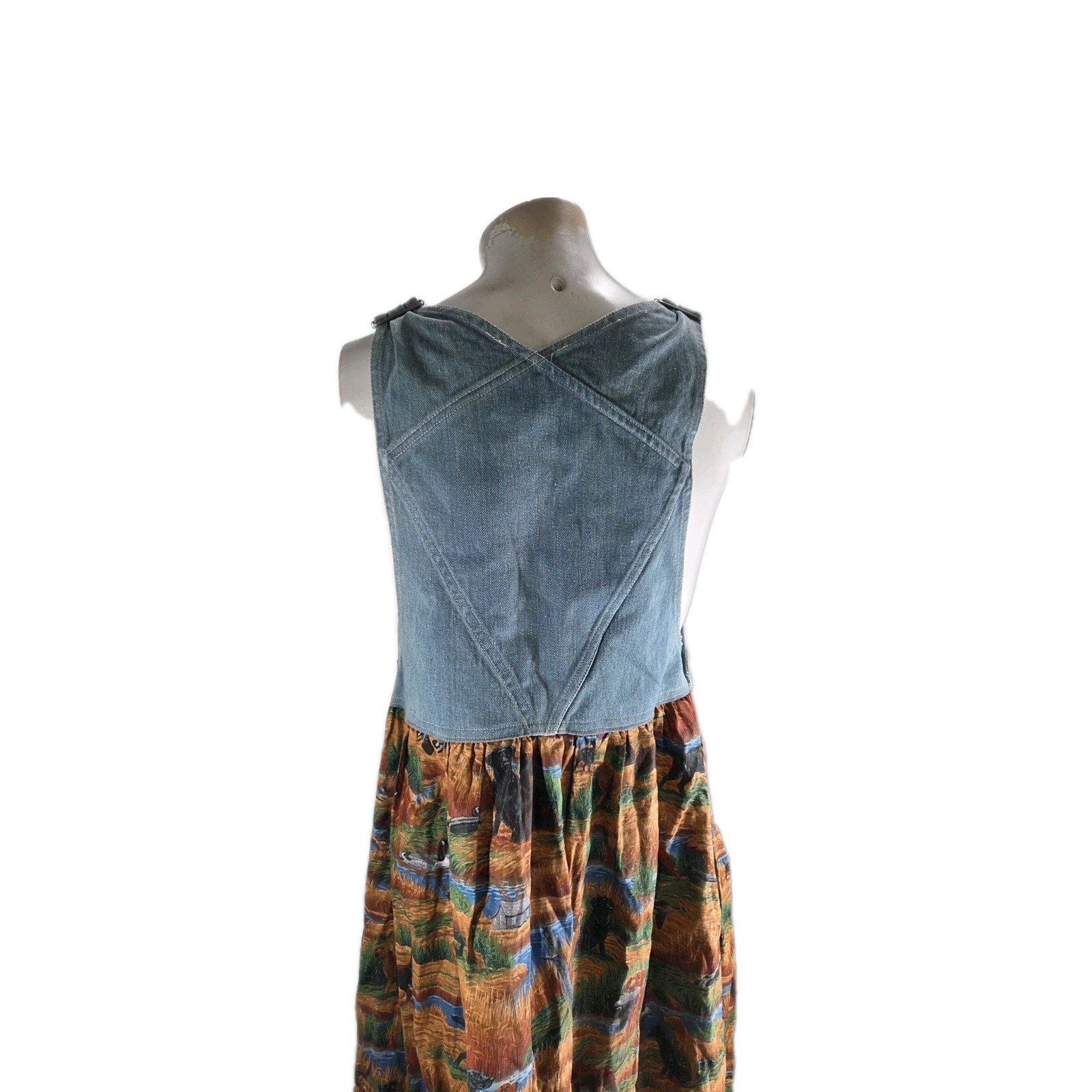 Bonjour Women’s Dress Small Vintage Boho Dog Huntin Print Overall Fit Flare