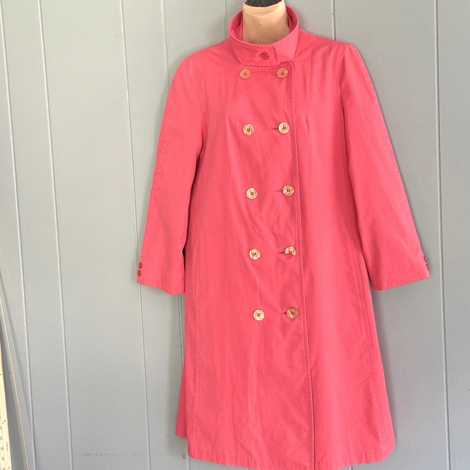 Misty Harbor Vintage 60s Coral Pink Trench Coat Mod Raincoat Union Made Size 12