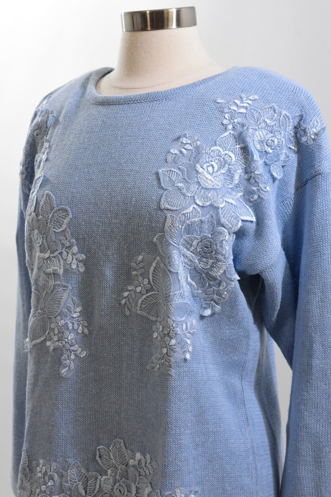 90s Vintage Cervelle Lace Applique Embroidered Sweater M Cotton Summer Knit Top