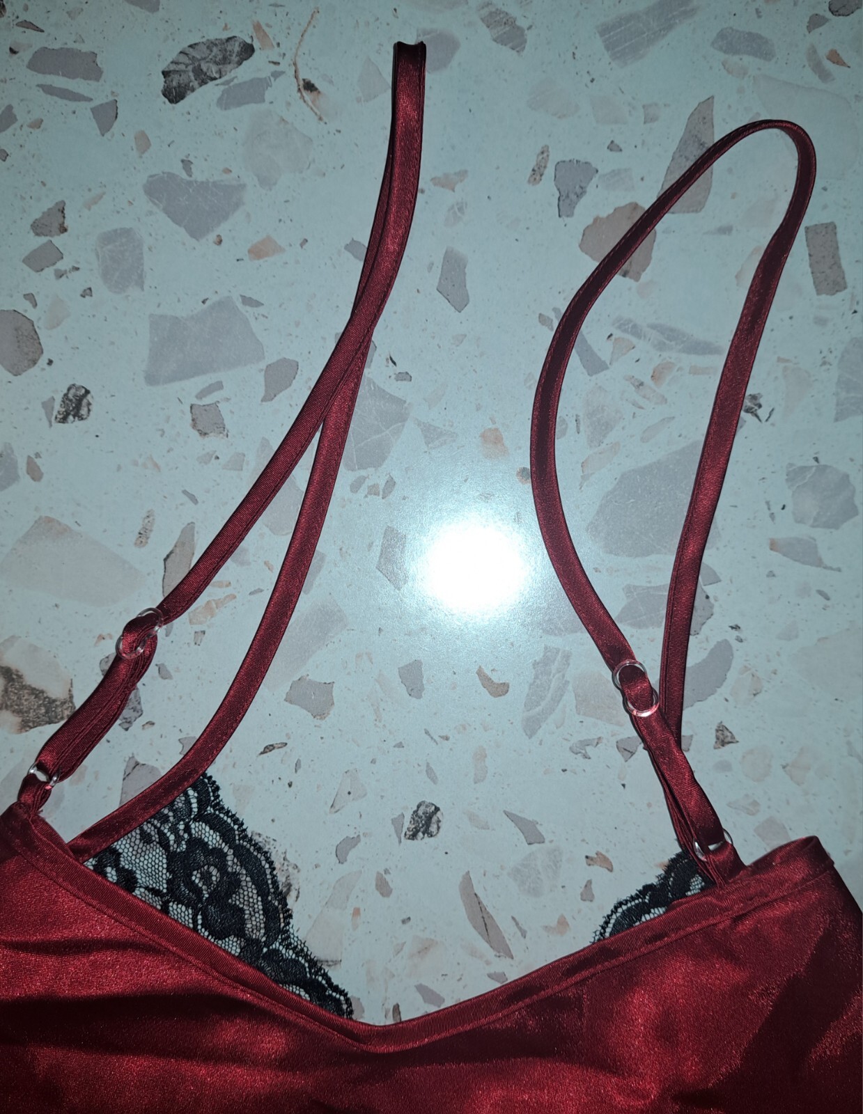 Vtg Secret Treasures Red Satin Babydoll Chemise XL 16/18 Black Lace Mesh 90s