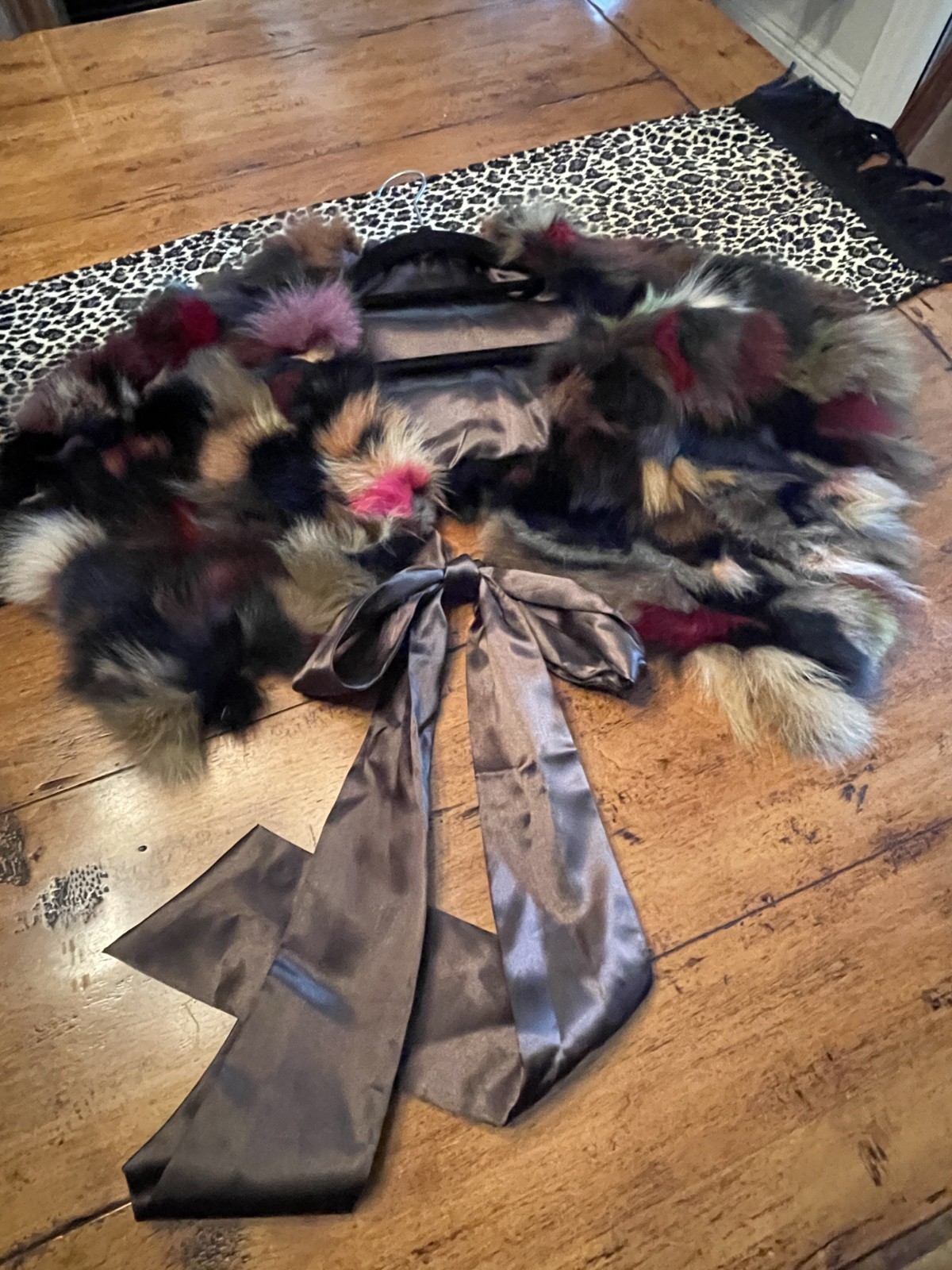 RABBIT FUR CAPELET SHAWL PASHMINA CAPE COLLAR WRAP SHOULDER SCARF OSFA MULTI VTG