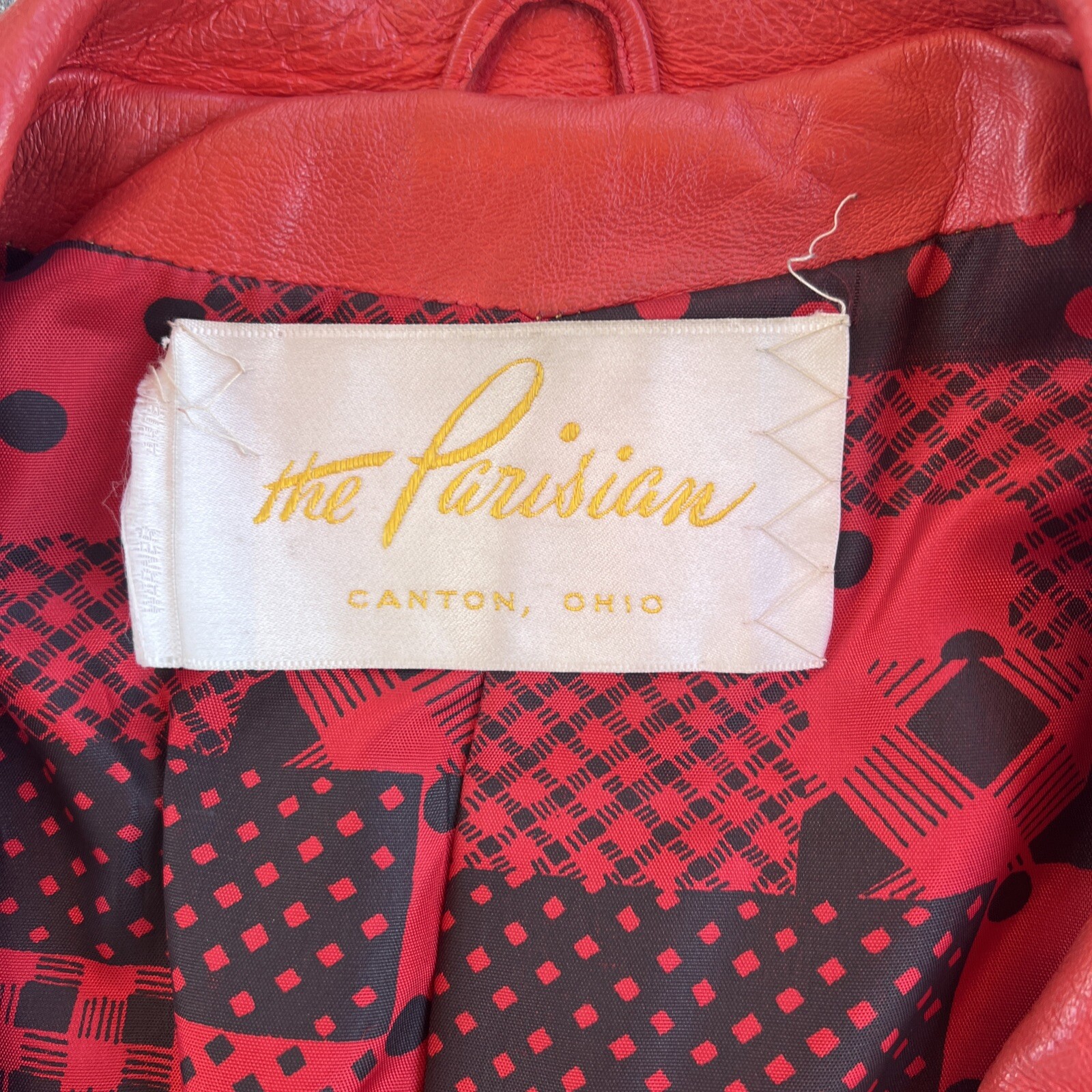70’s Red Orange Leather Belted MOD jacket By The Parisian New England Sportswea