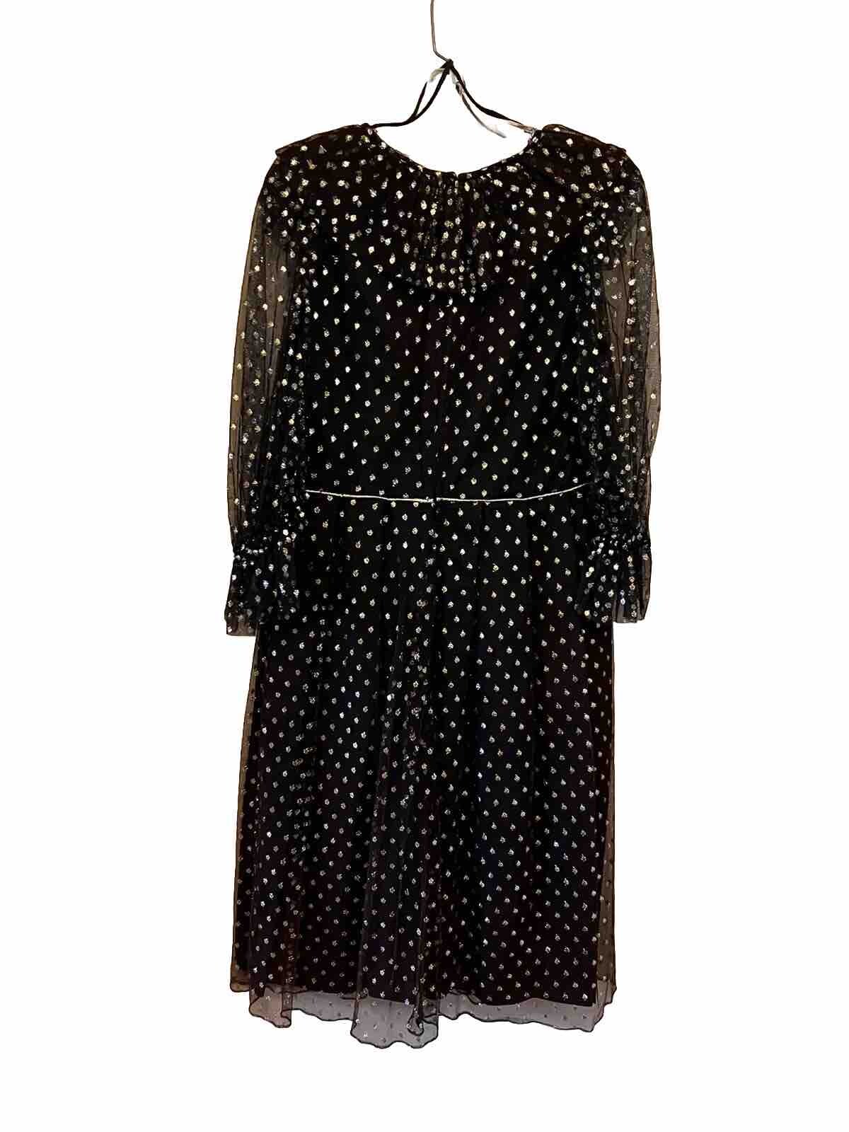 VTG Dress Nancy Bracoloni Shangri La Black Gauze W/ Gold Polka Dots See Measures