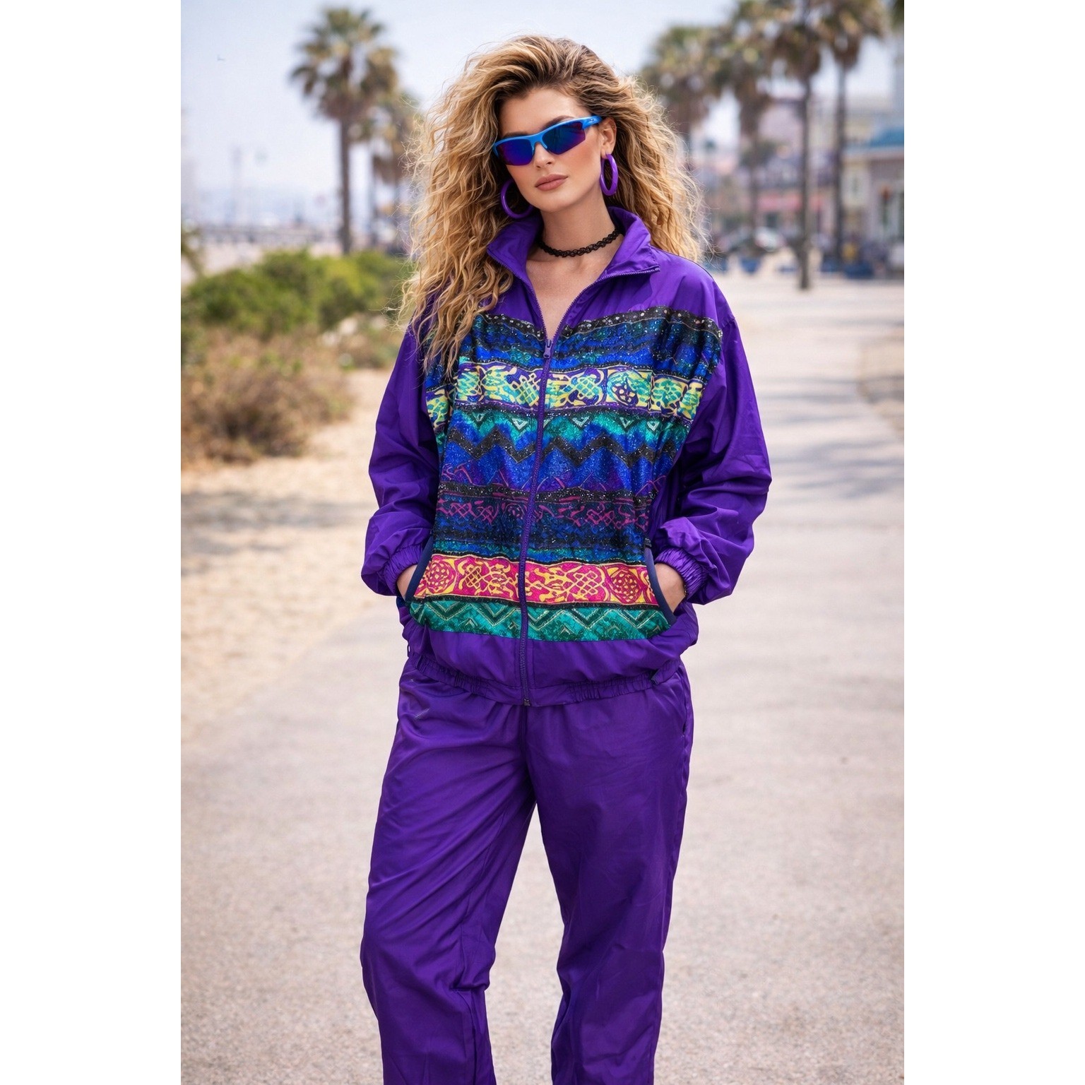 Pentathlon Outfit Activewear Pants & Jacket Full Zip Purple Womens Large Vtg 90s