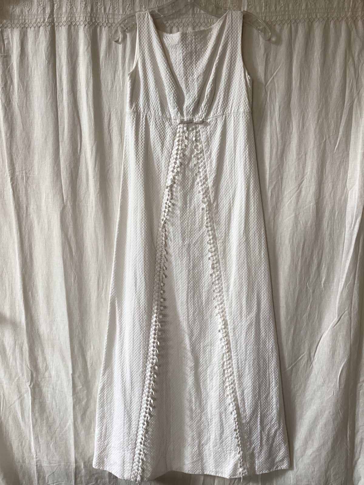 VTG. Lanz Original for Neiman Marcus, White Cotton Waffle Long DRESS, Small
