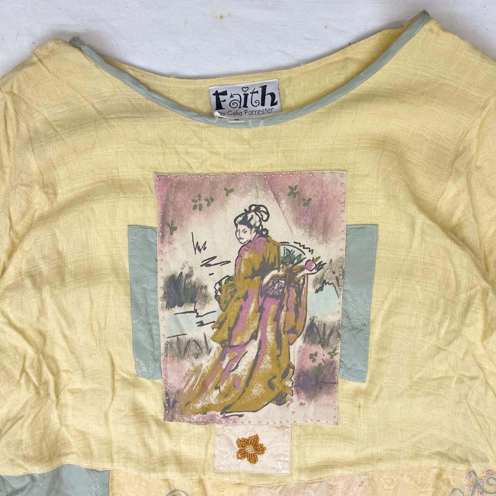 Vtg 90s Faith Geisha Art to Wear Dress Anthro Celia Forrester Size Sml Lagenlook