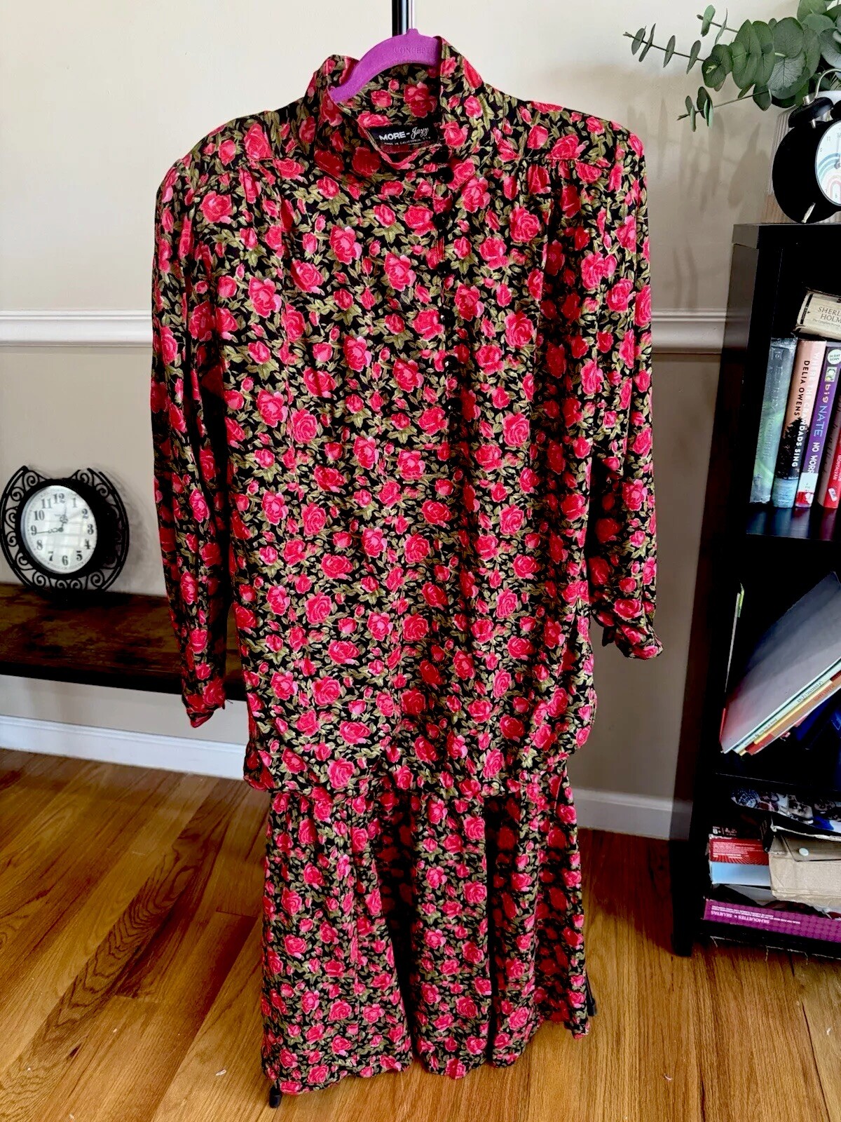 Vintage 80s Red Green Floral Grunge Boho Maxi Casual MORE JAZZ Dress Size 24