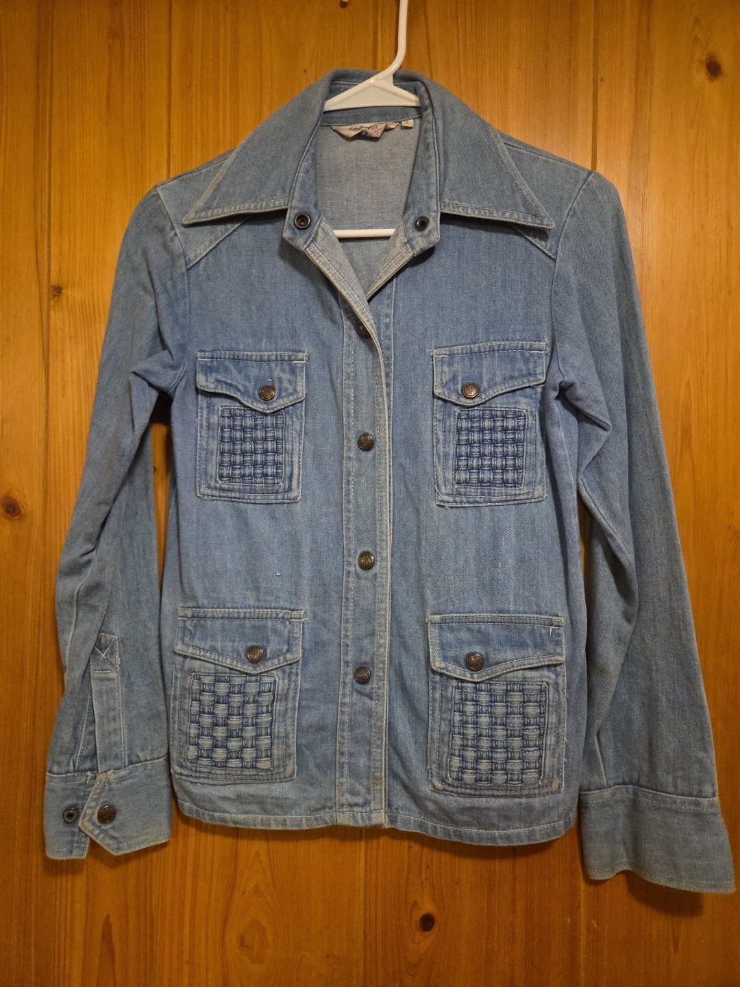 Vintage 60s 70s Women’s Funky Button Up Denim Shirt Size 5 Longstreet NY 16×23