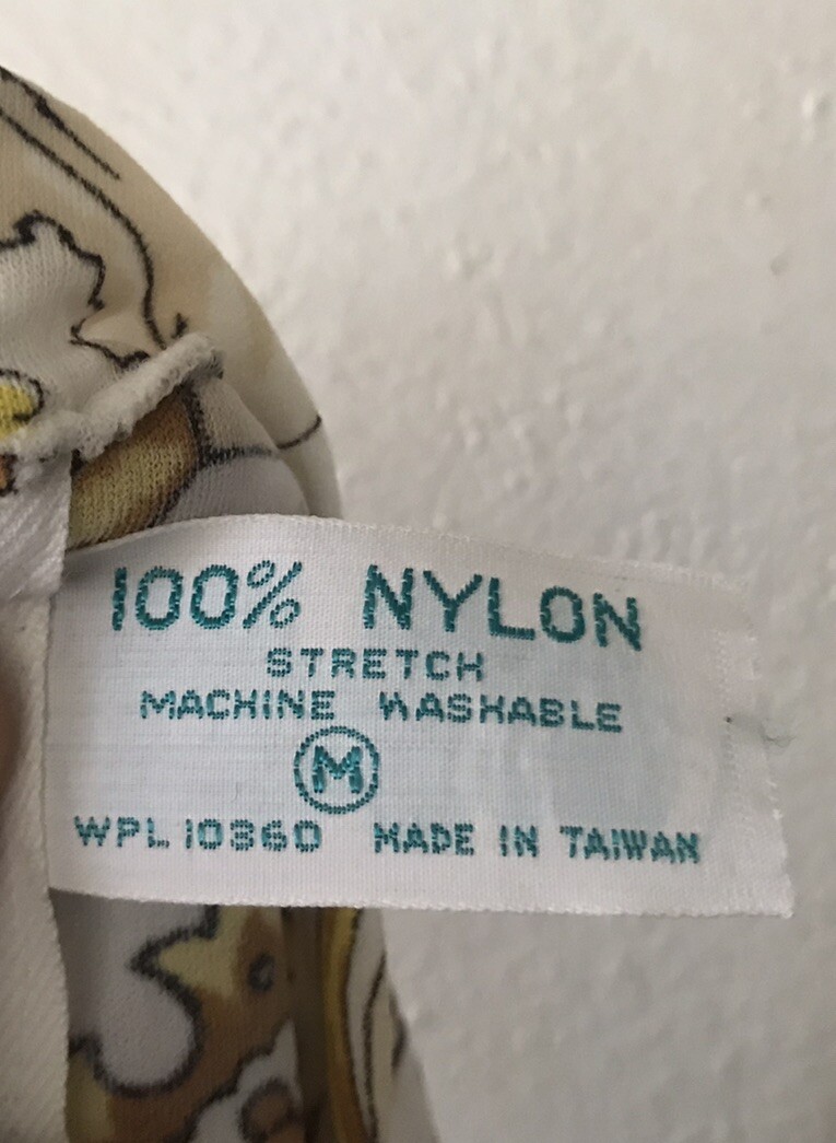 NWT Vintage ‘70s Nylon Stretch Tie-Waist Long Sleeve Screen Print Pant Top Sz M