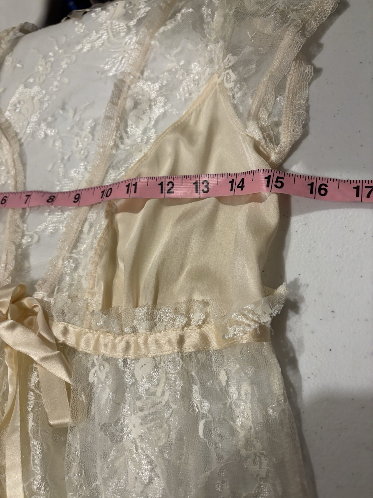 Vtg 90s CLAIRE PETTIBONE Babydoll Sheer Lace Silk Nightgown Robe Dress S Bride