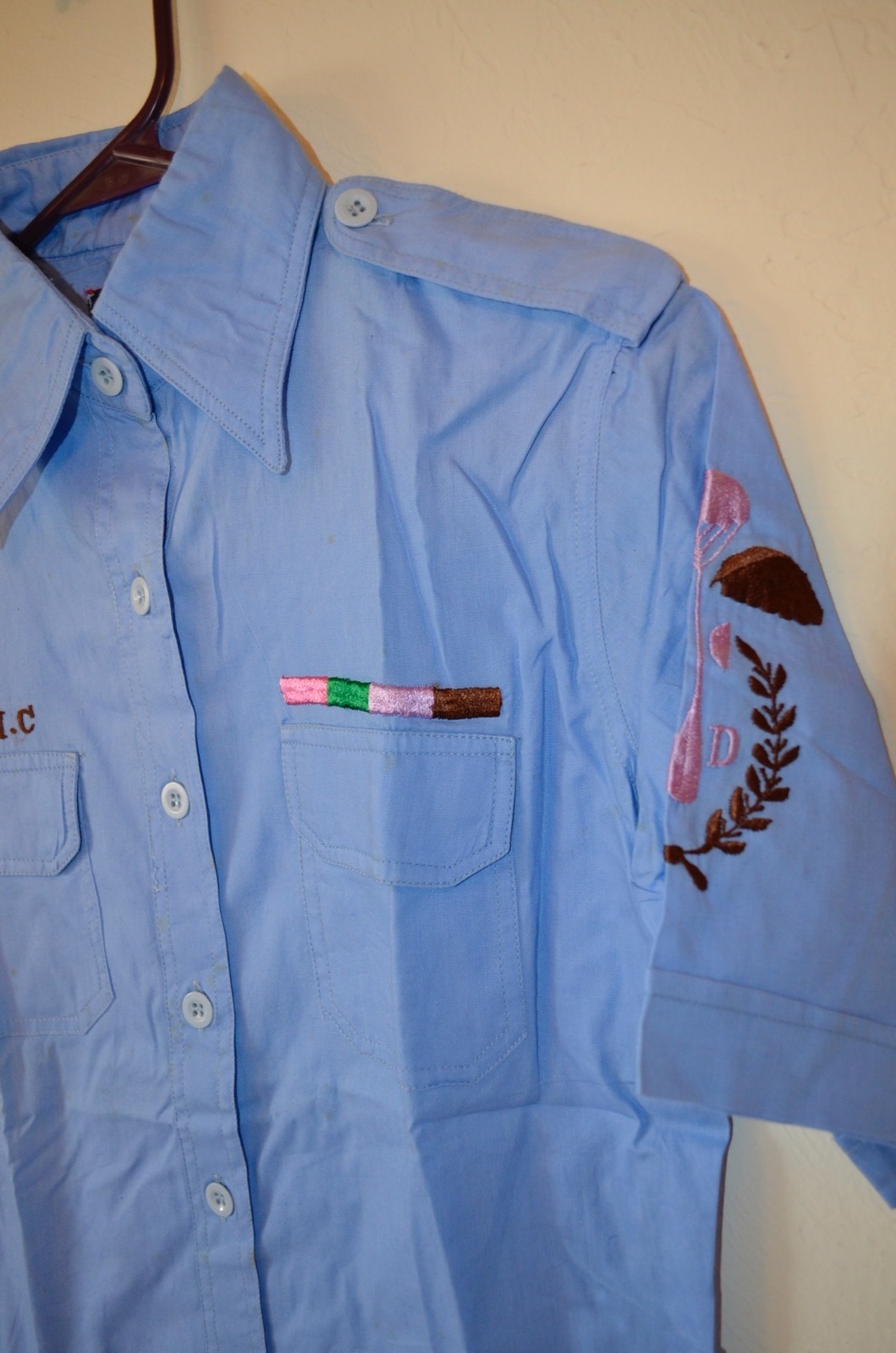 Marines Army Military Brat Blue Pink USMC Hippie Punk Womens S Shirt VTG 60s 70s