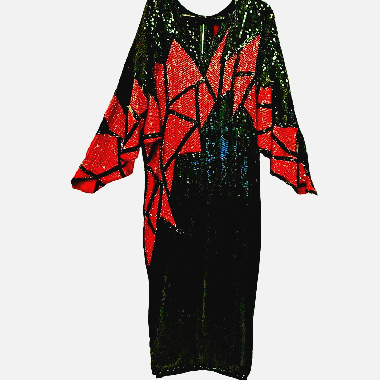 Vtg Riazee 1920 Style Runway Couture Silk Dramatic Fully Beaded Sequin Silk Gown