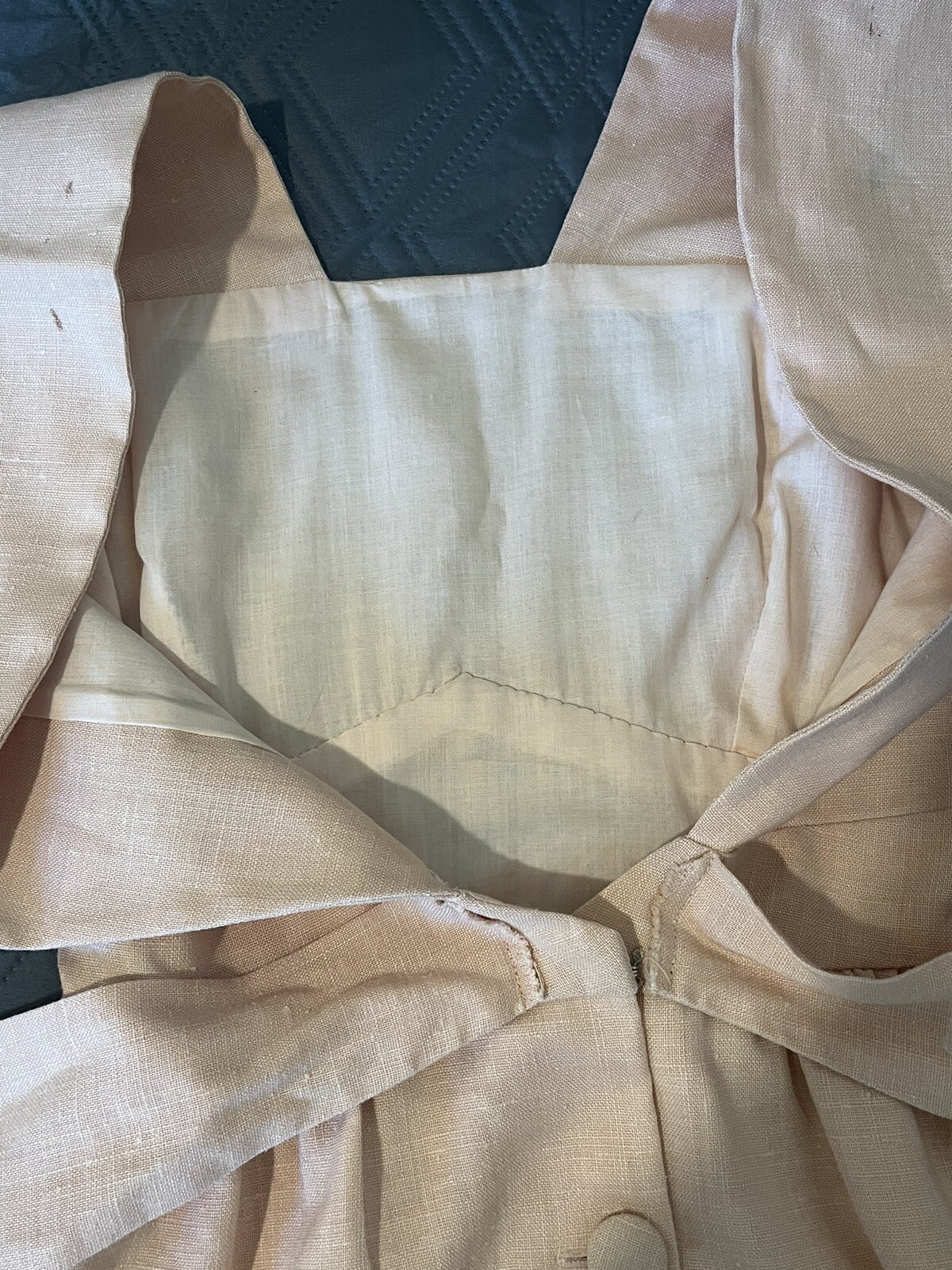Vintage Handmade 1960s Open Back Salmon, Woven Cotton Canvas, Dress sz Small