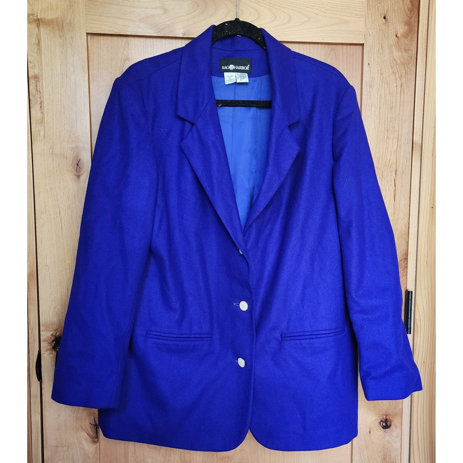 Vintage Sag Harbor Sz 14 Royal Blue 100% Wool Blazer Tailored Career Jacket