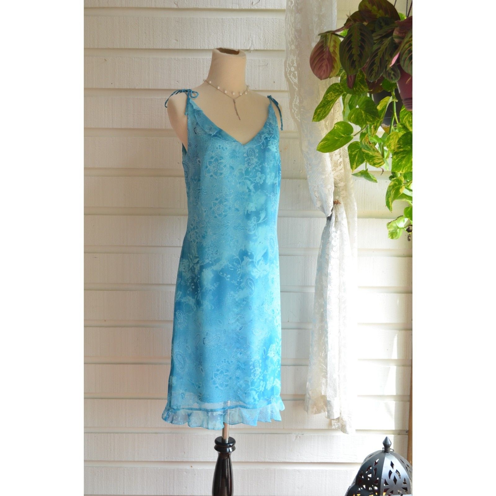 Vintage 90’s/Y2K La Belle Dress with ruffles Blue Floral Paisley – 9