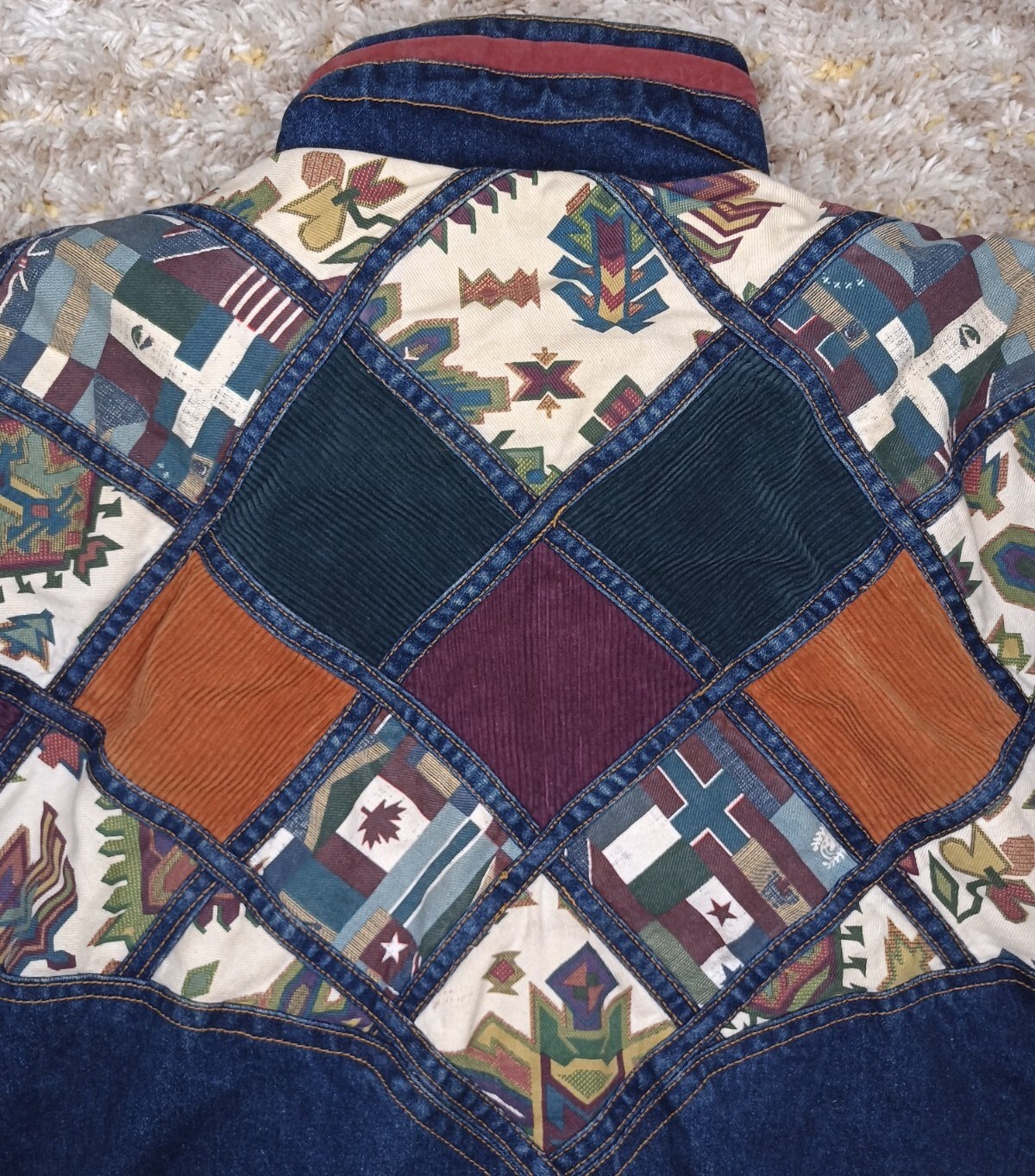 Vintage IZZI Patchwork Denim Corduroy Jacket Womens Size L 12/14