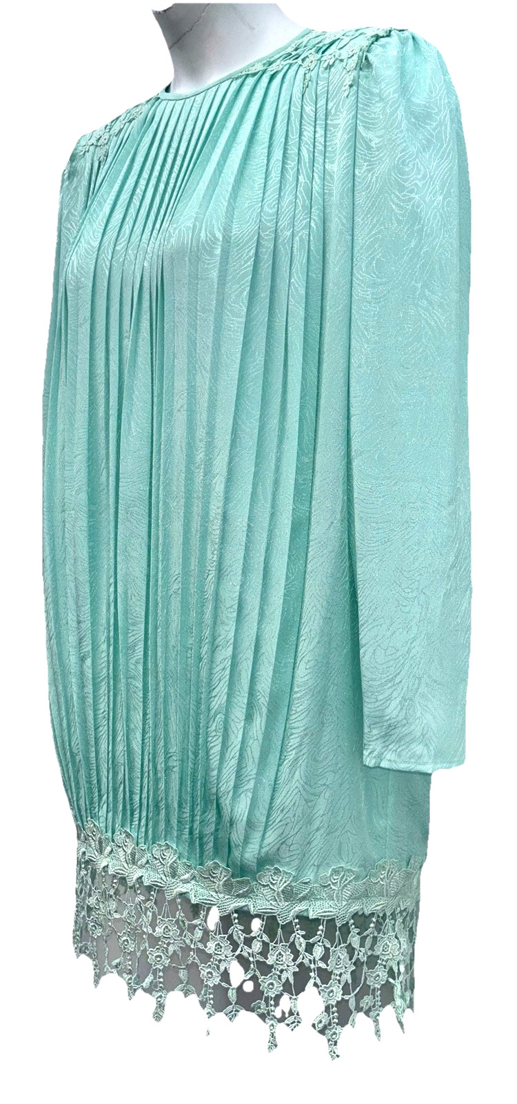 VTG In The Mood Size 12 Button Keyhole Drop Waist Long Sleeve Dress Lace Trim