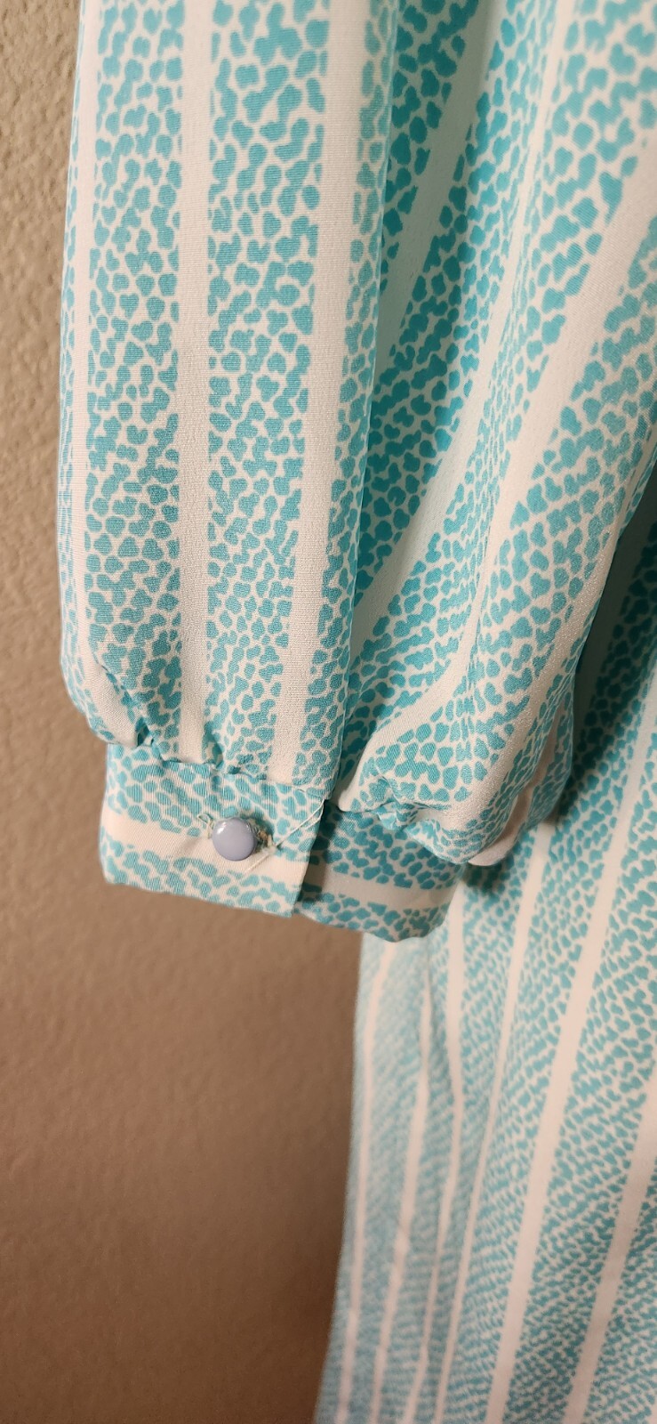 VtG Pellini 80s Aqua Blue And White Striped Belted Dress Shoulder Pads 13/14