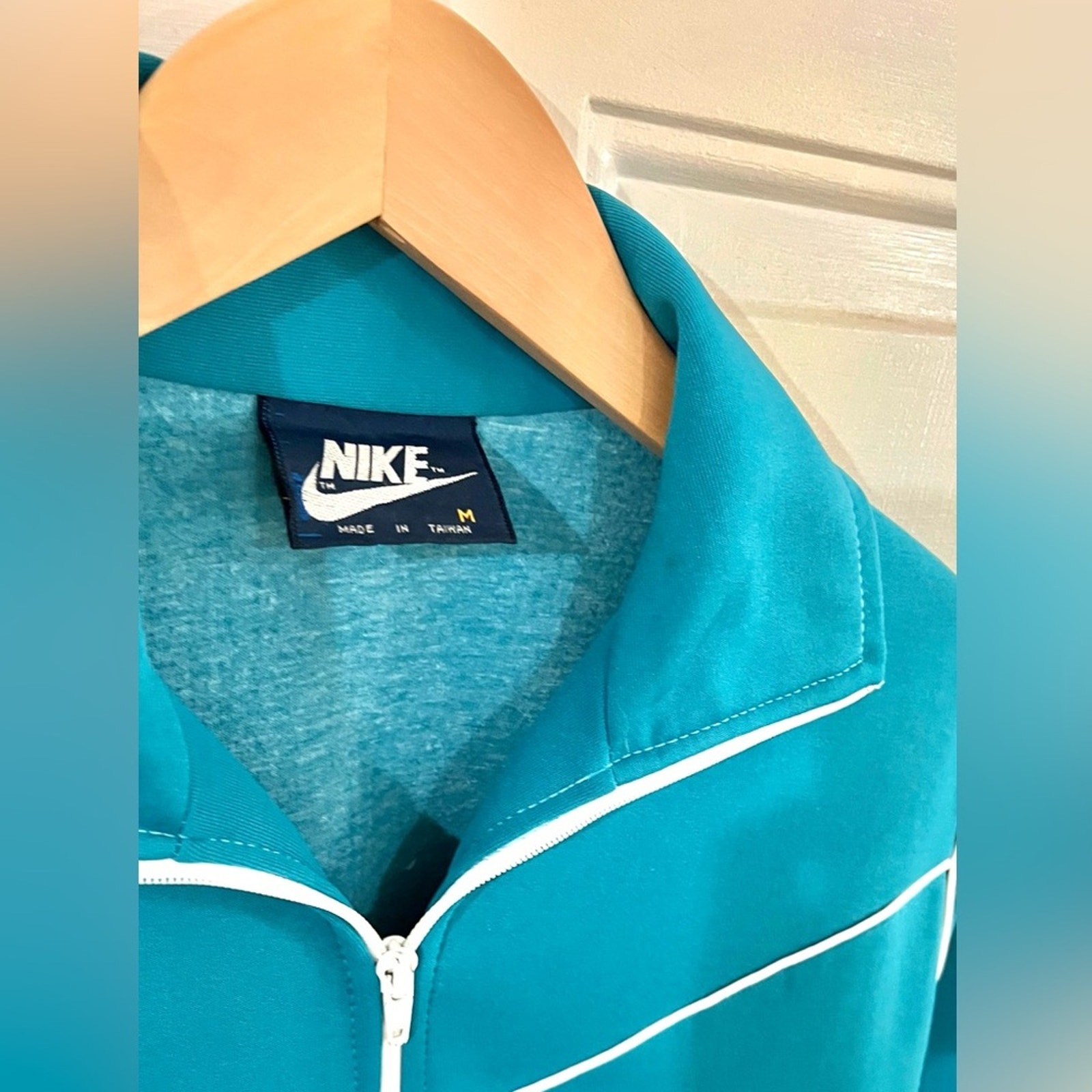 Vintage 90s Nike Track Jacket Gray Tag Teal Blue White M Sportswear Athleisure