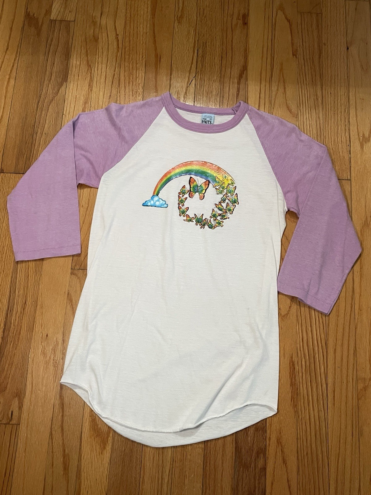 80s Women’s Pink Ragland Rainbow and Butterfly’s Shirt Size Medium