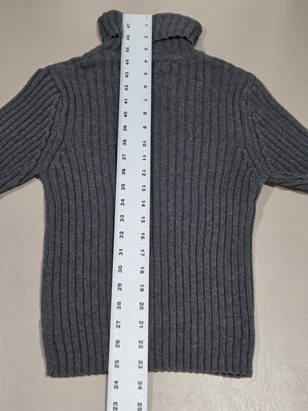 Jamie Scott Turtleneck Sweater Large Grey Womens Rib Knit 100% Cotton