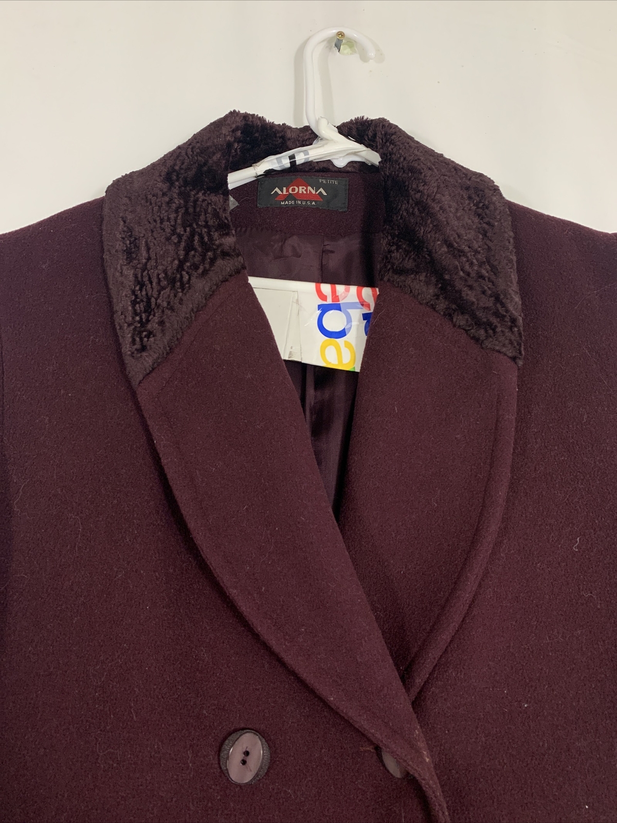 Vintage 80s Alorna Long Plum Wool Coat 12 Petite Evening Duster Velvet Trim