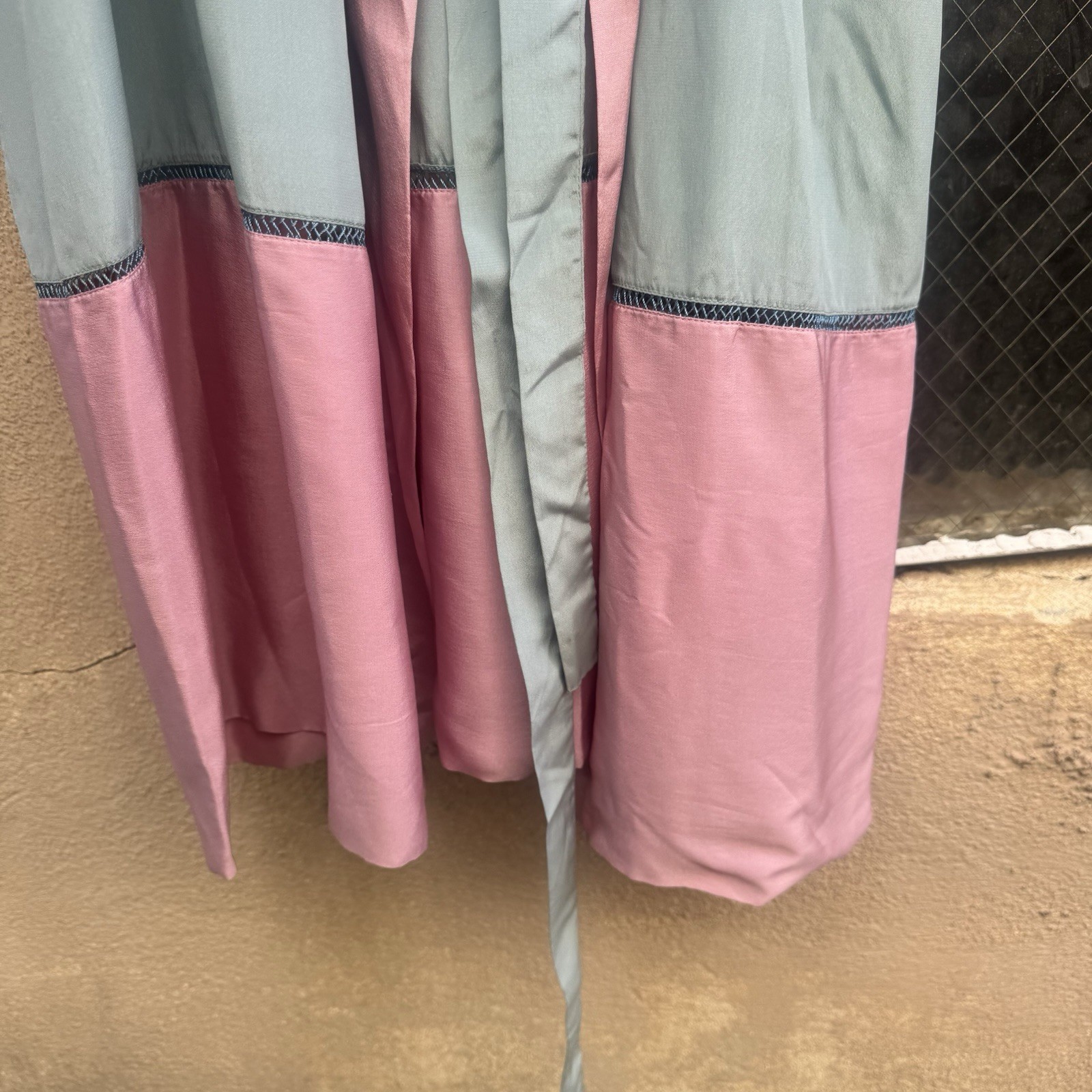 Antique 1920s Cotton Candy Blue & Pink Silk Robe Dress Coat Lounge Vintage