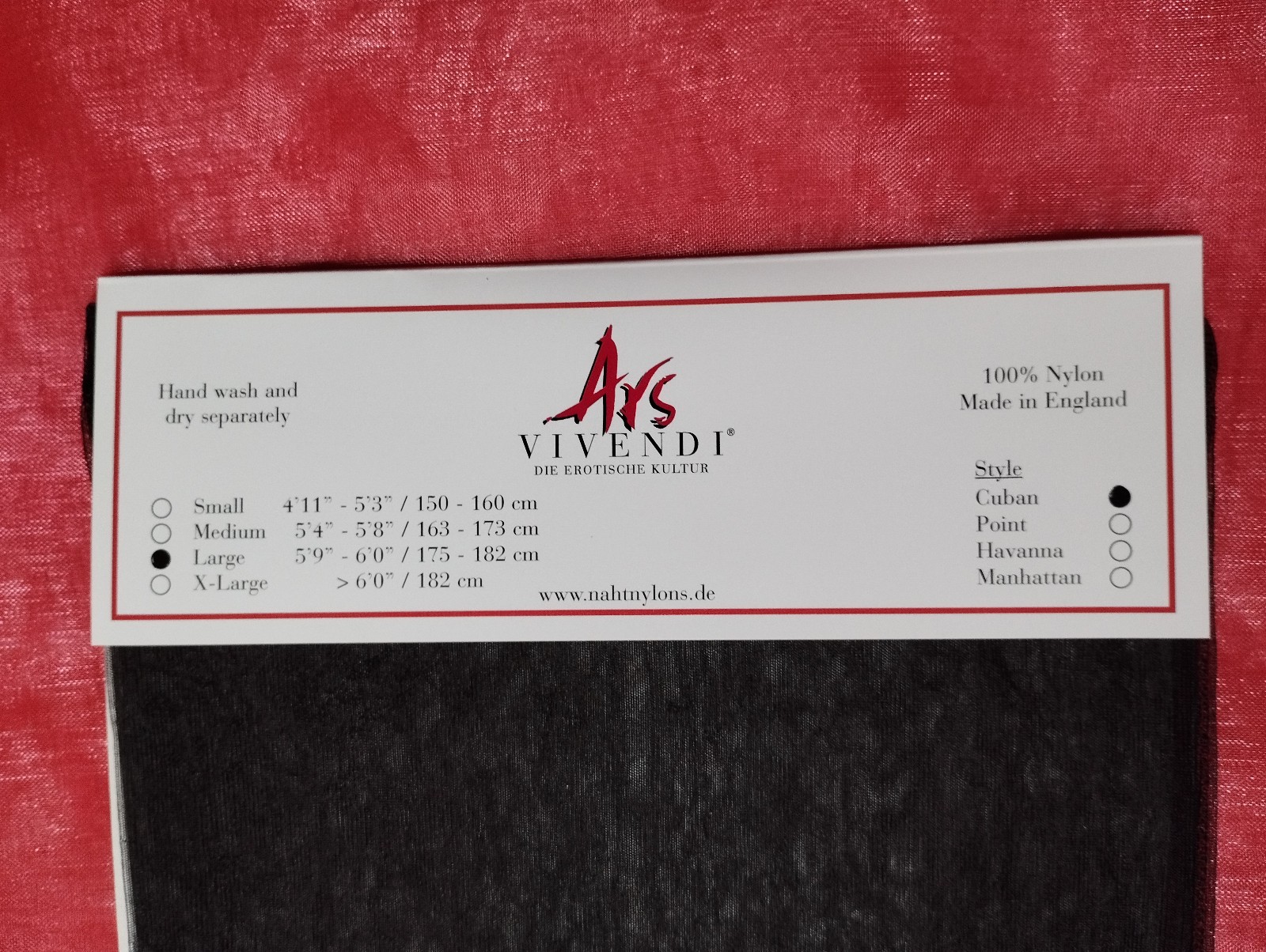 Ars Vivendi Nylons Suspender Stockings Cuban Heel Black With Red Stitching Size L New
